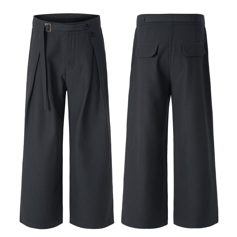 Buckle-Wrap Wide-Leg Trousers | Tailored Street Style