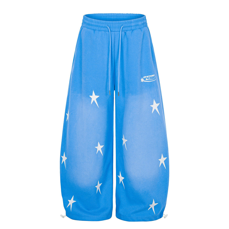 Star Print Gradient Wide-Leg Sweatpants | Streetwear Joggers