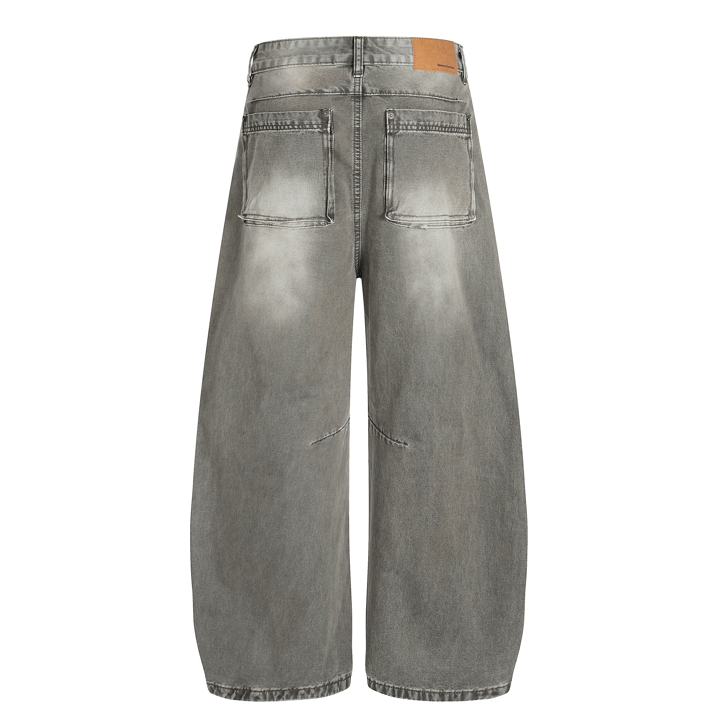 Vintage Grey Washed Wide Curved-Leg Denim Jeans | Omirad
