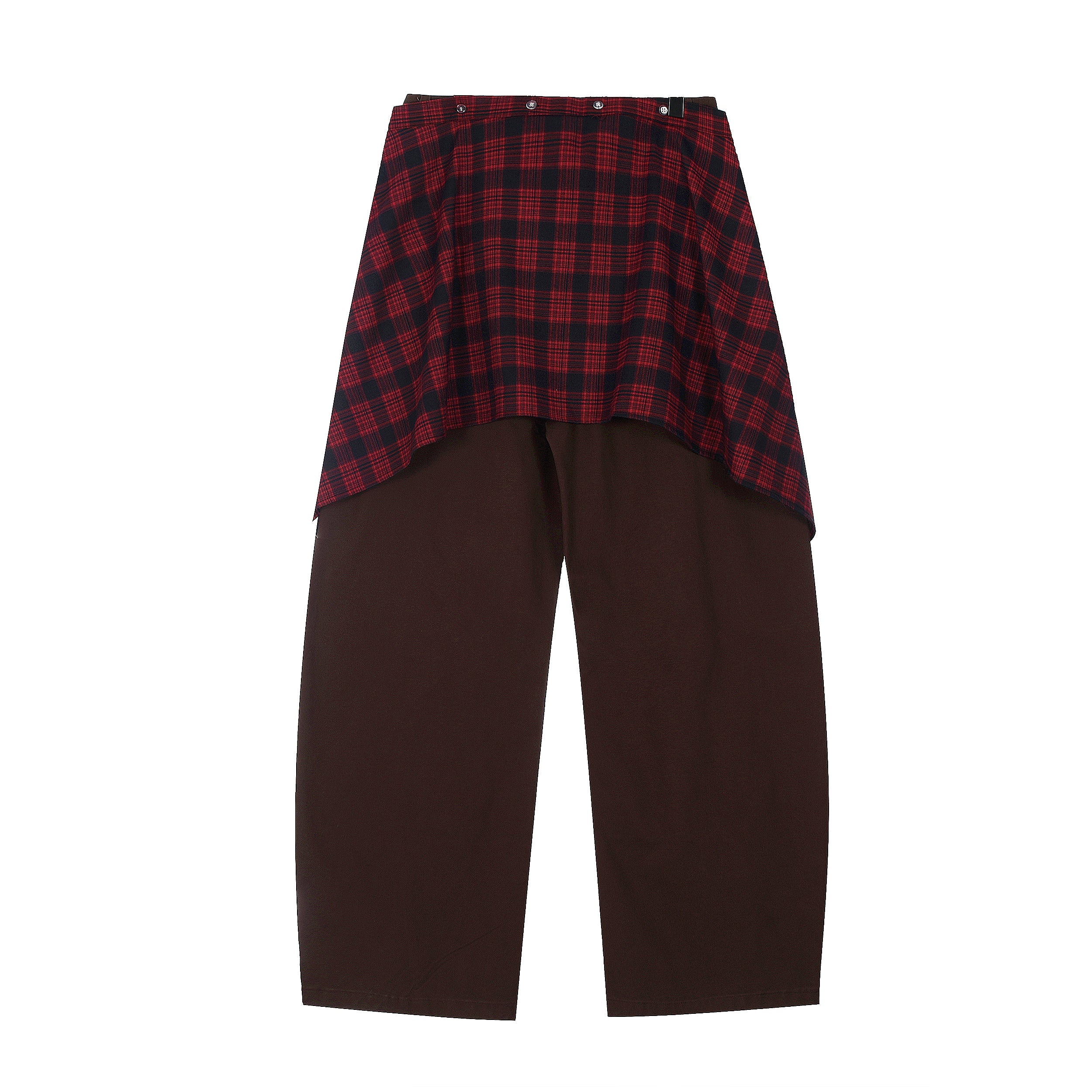 Layered Flannel Tie Wide-Leg Pants | Street Style