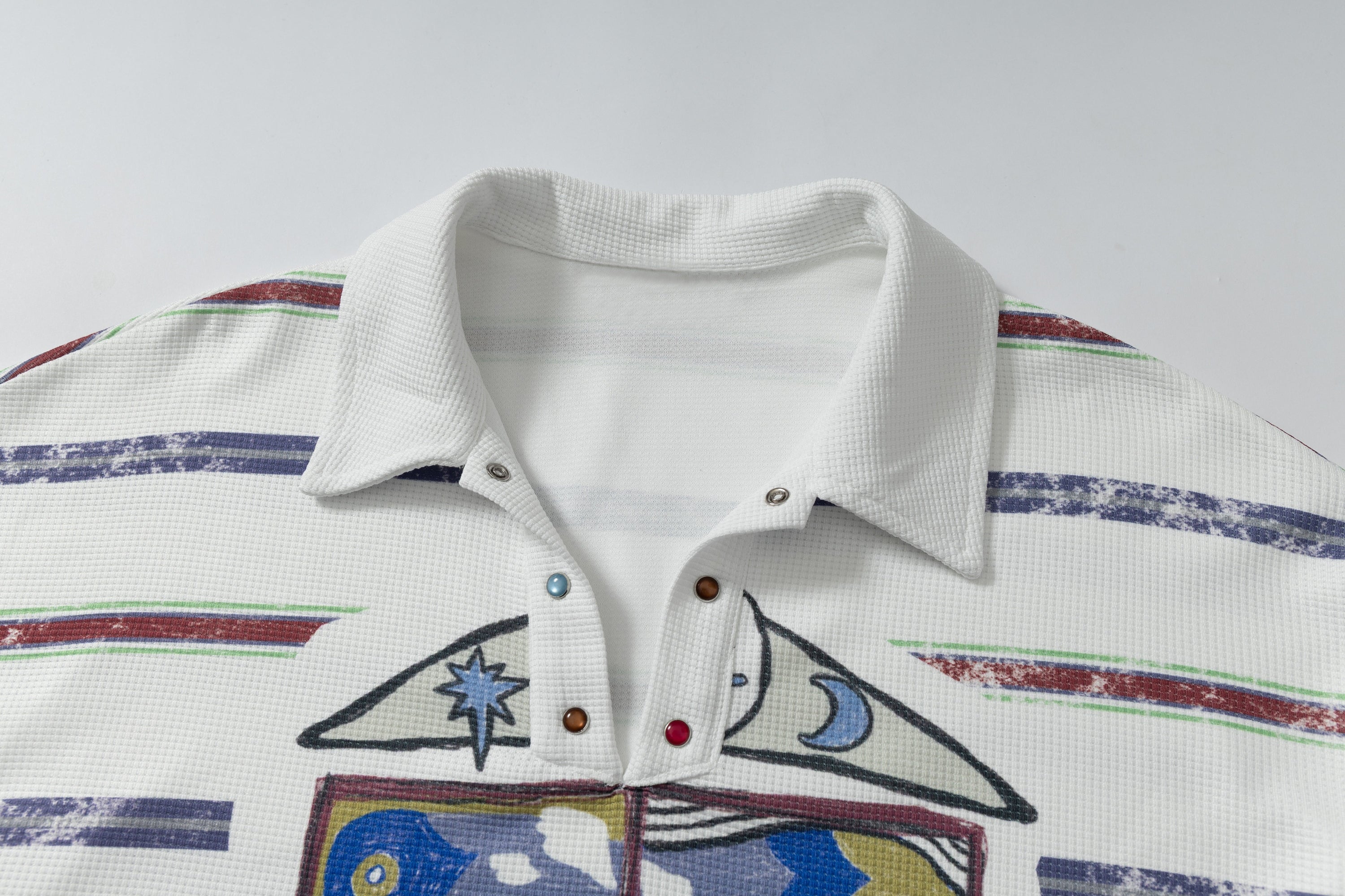 Abstract Graphic Stripe Long-Sleeve Polo Shirt | Streetwear