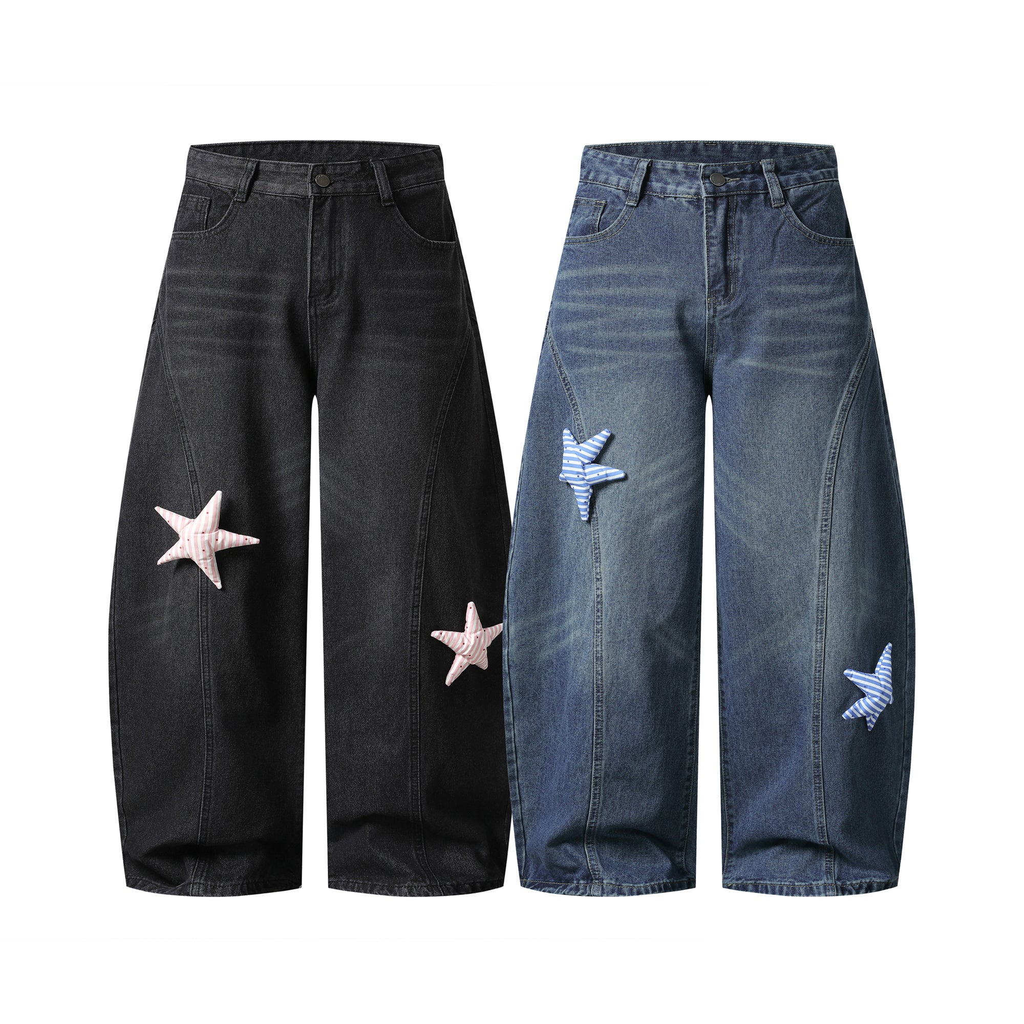 Star Patch Wide-Leg Denim Jeans | Y2K Street Style