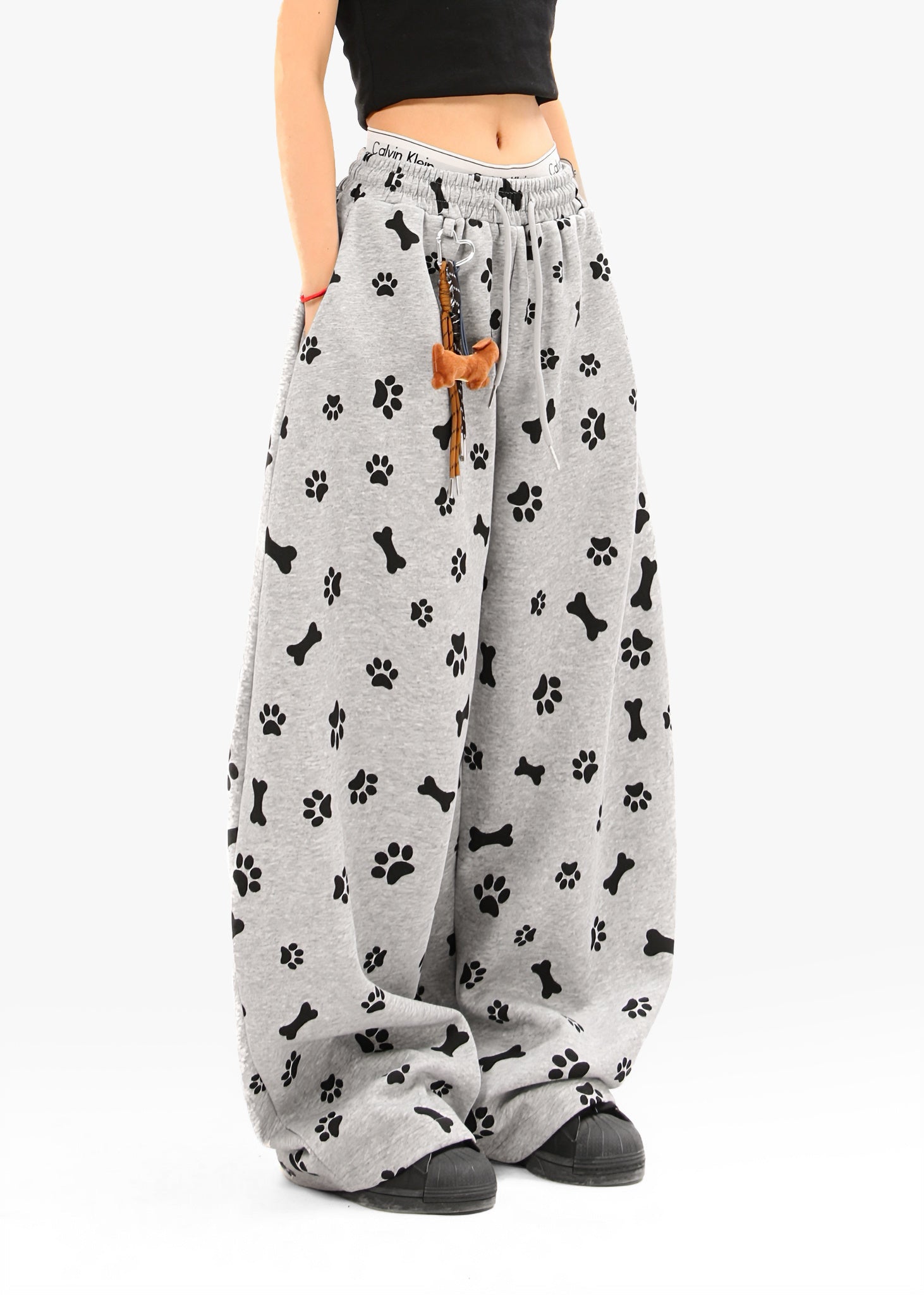 Paw Print Wide-Leg Lounge Pants | Dog Bone Streetwear Sweats
