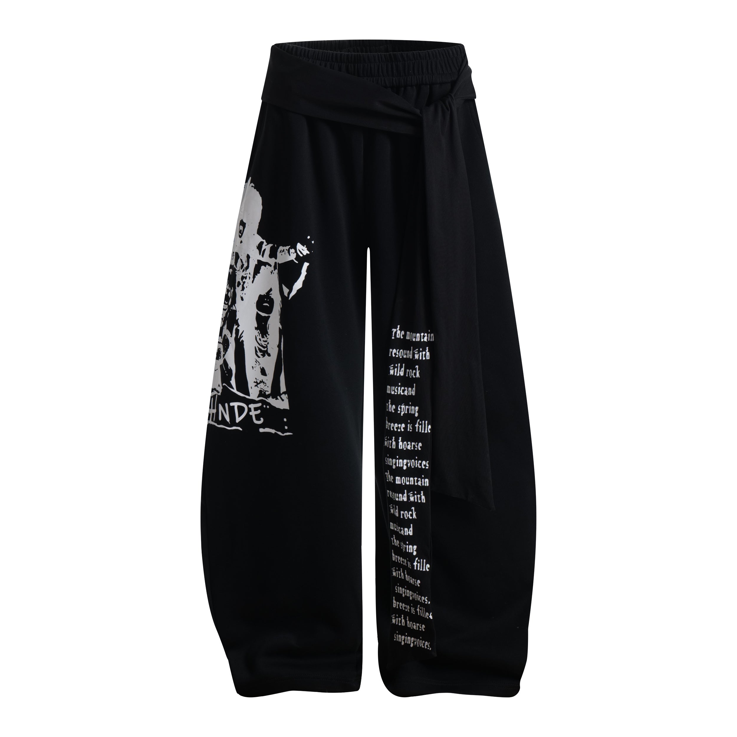 Rock Graphic Wide-Leg Wrap Pants | Streetwear Drape