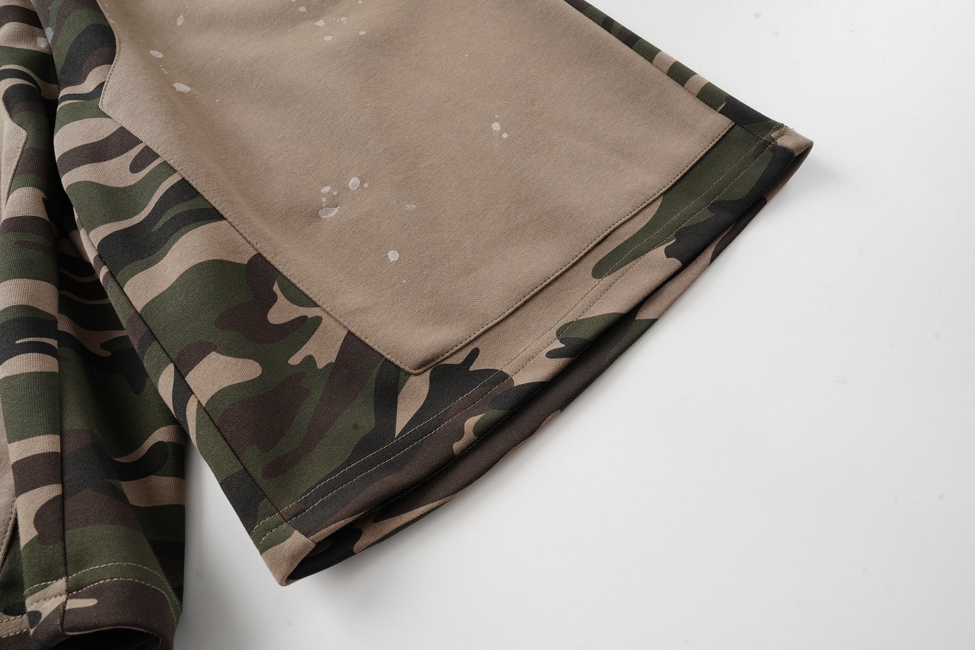 Camo Patchwork Baggy Shorts | Paint Splatter Streetwear