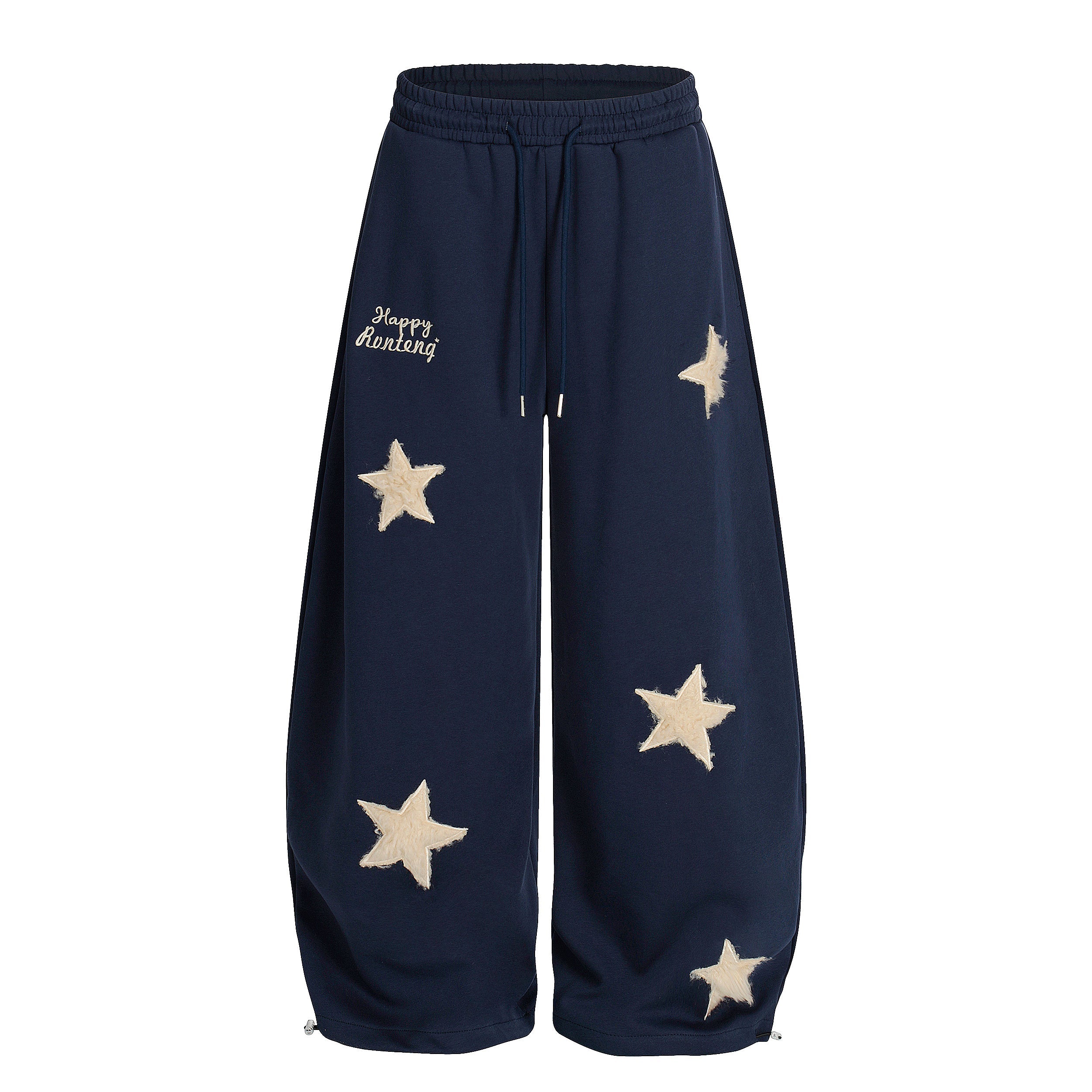 Fuzzy Star Appliqué Wide-Leg Sweatpants | Happy Ronteng