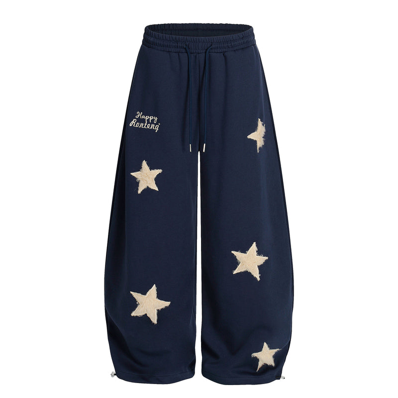 Fuzzy Star Appliqué Wide-Leg Sweatpants | Happy Ronteng