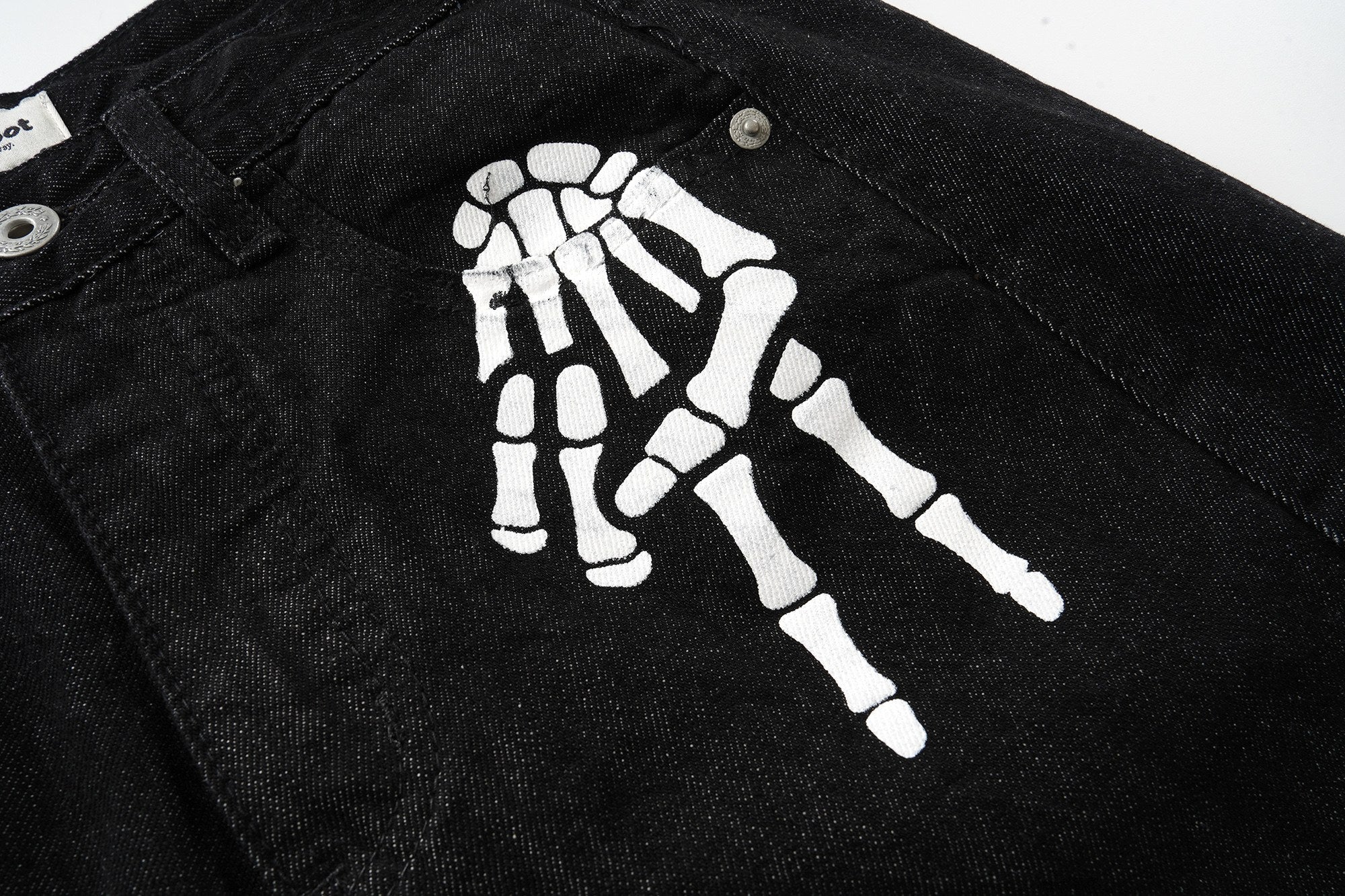Skeleton Graphic Wide-Leg Black Denim Pants | Streetwear