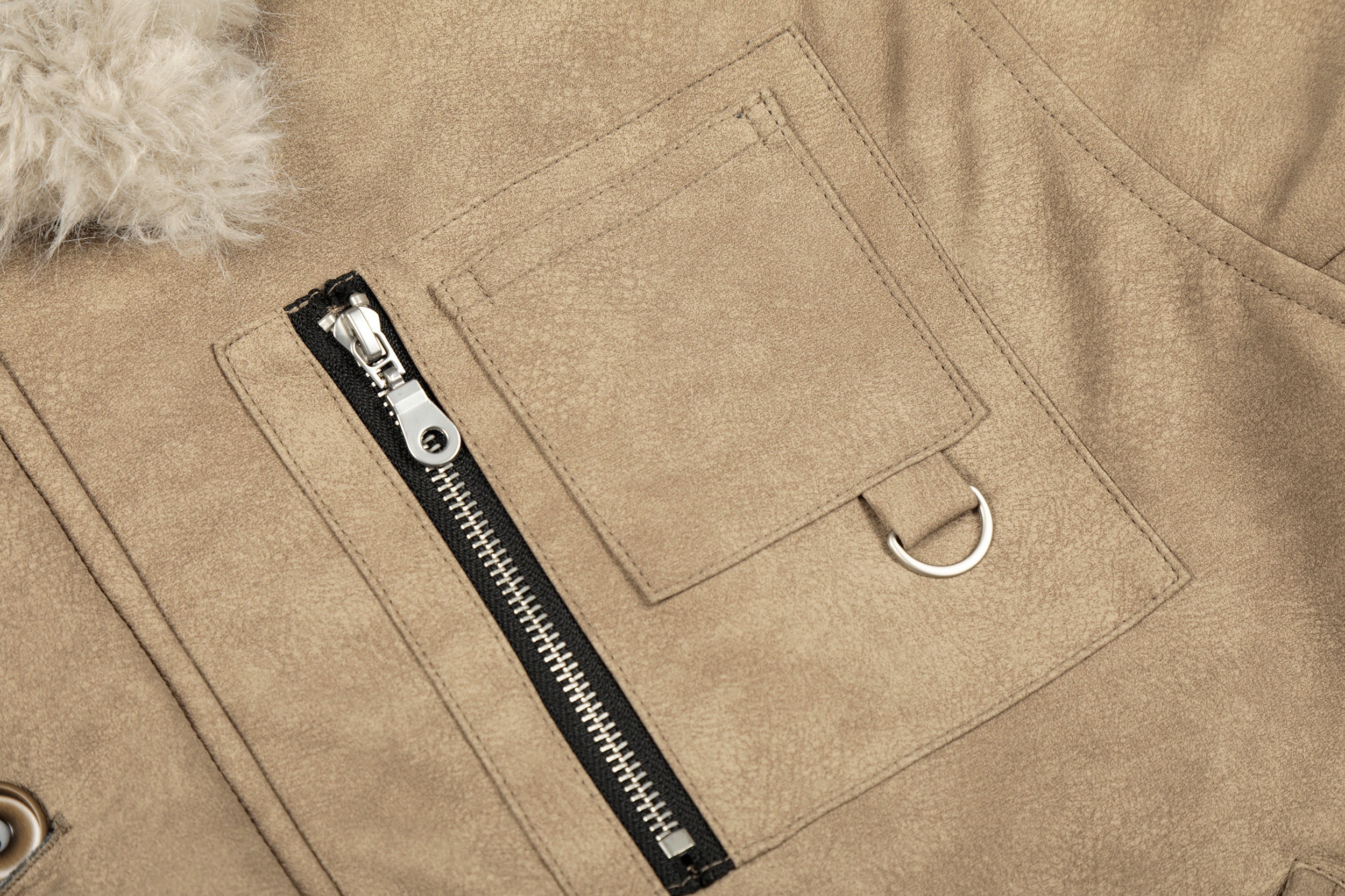 Faux Shearling Collar PU Jacket | Vintage Workwear Style