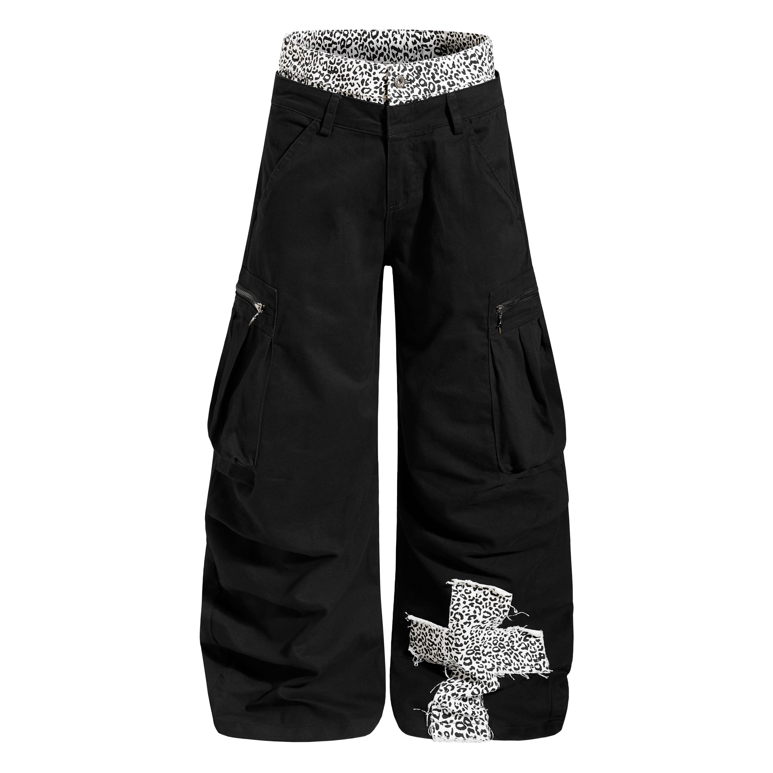 Leopard Cross Utility Cargo Pants | Wide-Leg Streetwear