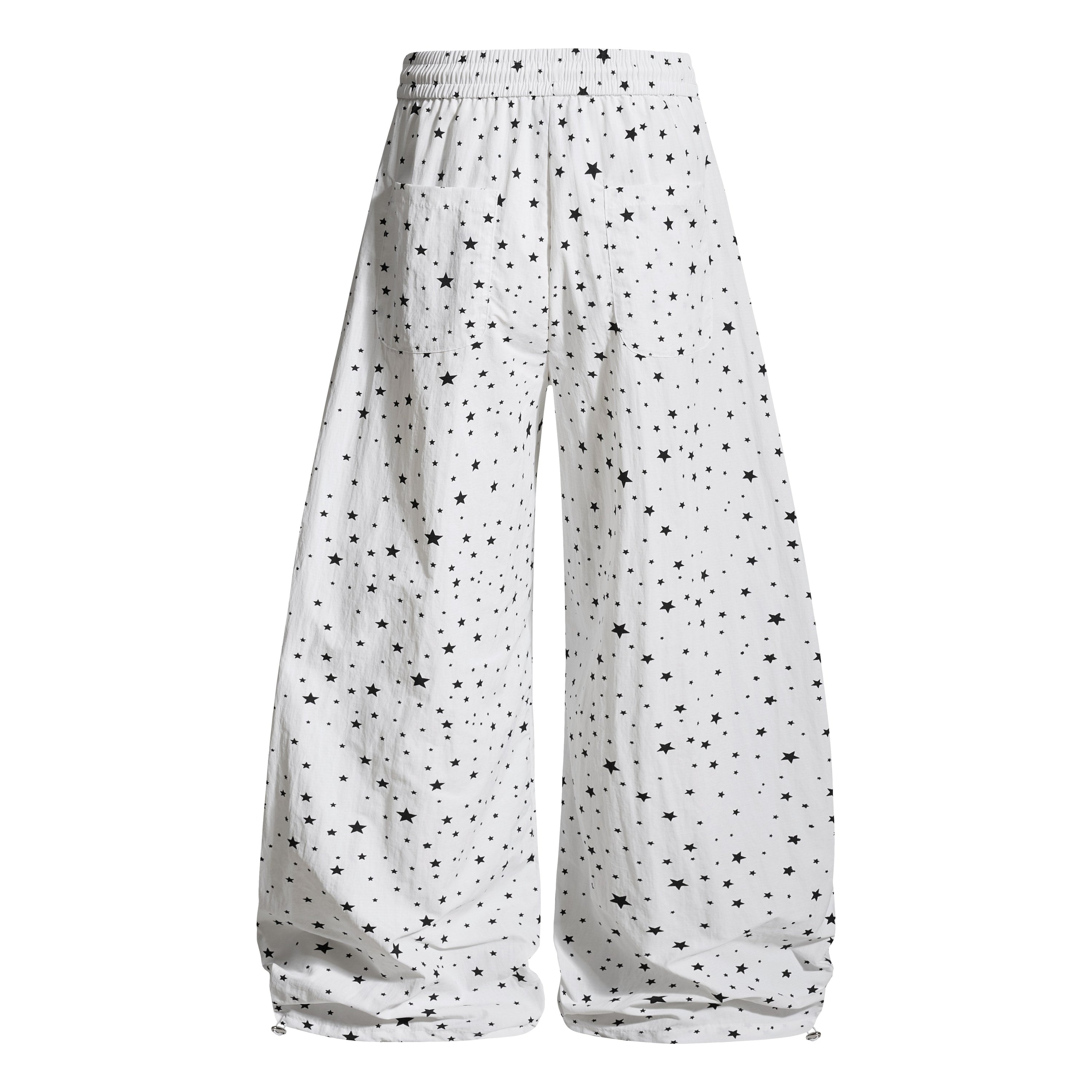 Star Print Wide-Leg Track Pants with Side Stripes | Streetwear