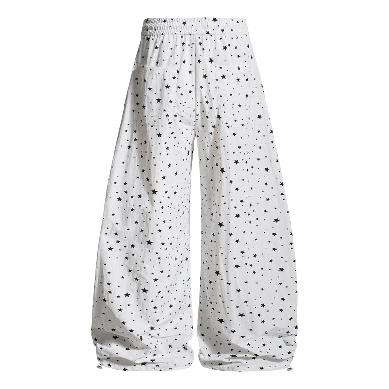 Star Print Wide-Leg Track Pants with Side Stripes | Streetwear