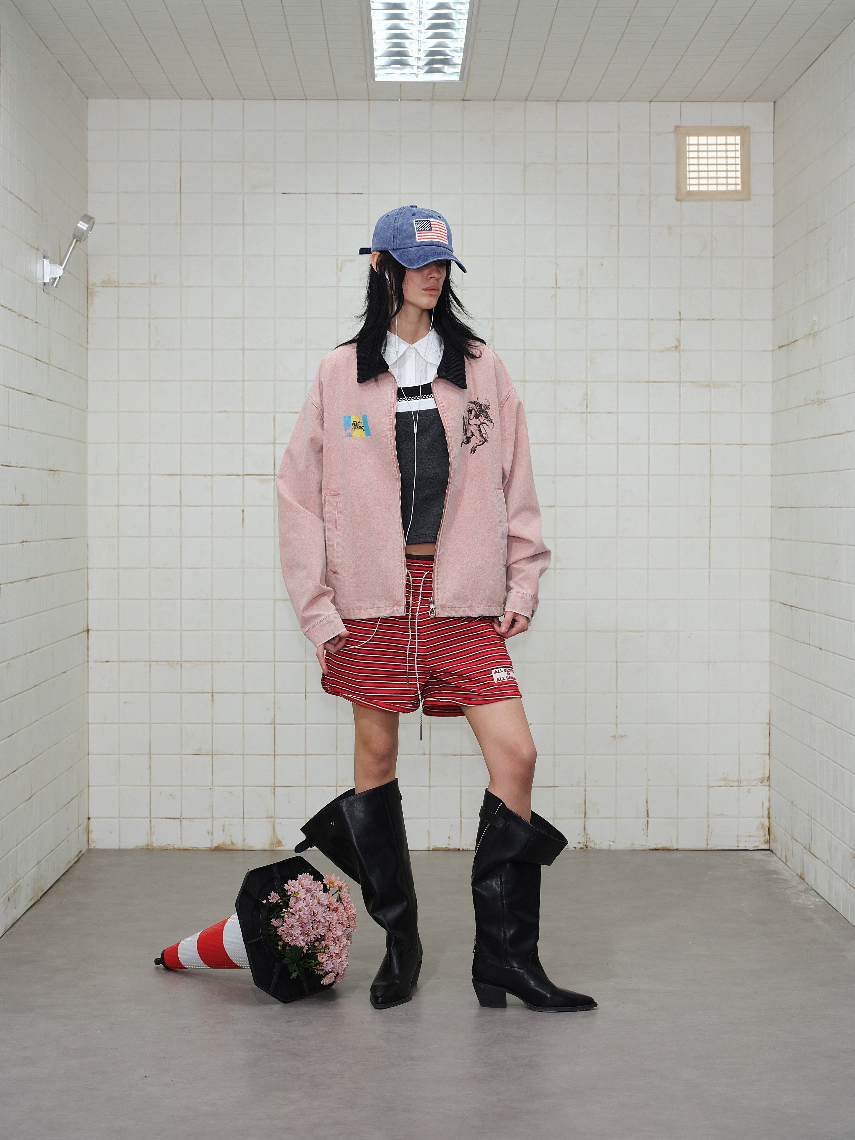 Omirad Washed Zip-Up Jacket | Corduroy Collar Streetwear