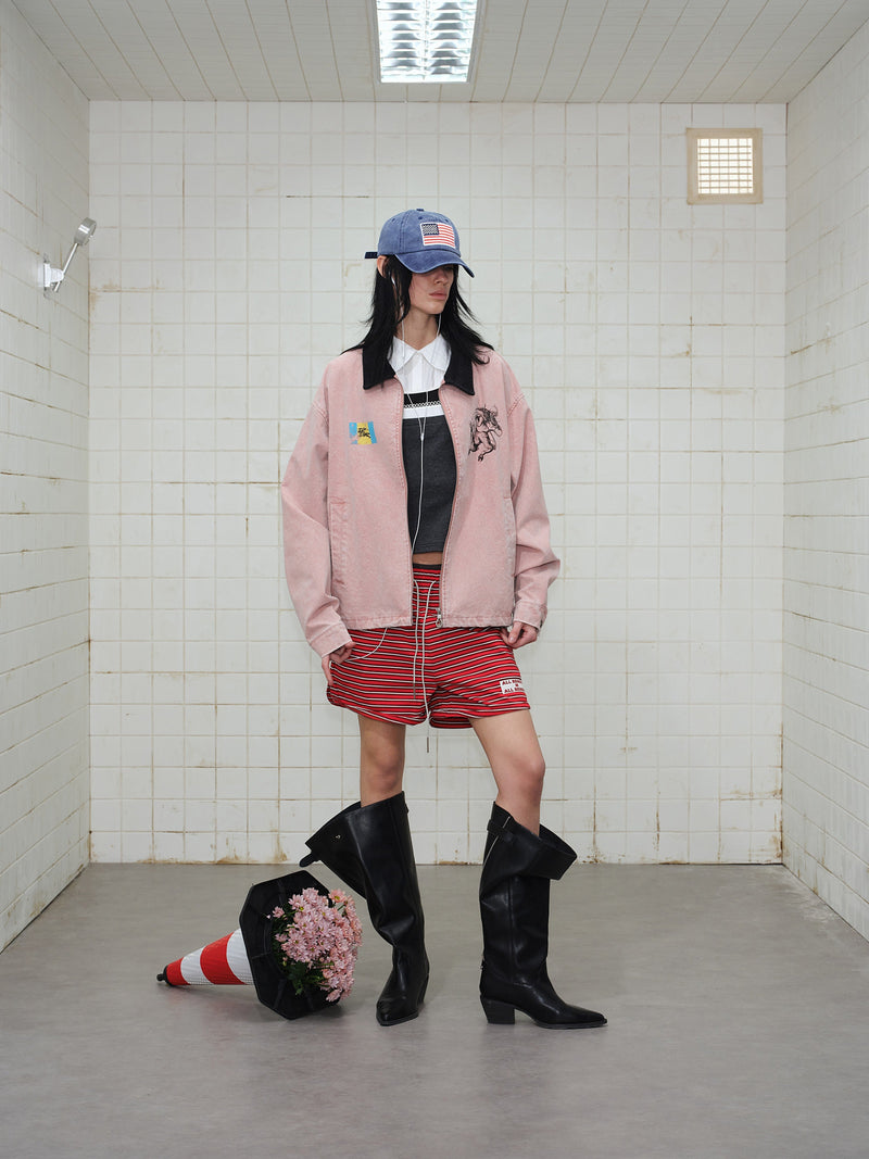Omirad Washed Zip-Up Jacket | Corduroy Collar Streetwear