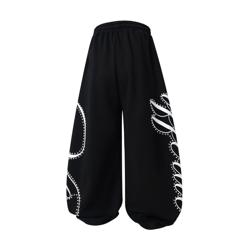 Omirad Studded Script Sweatpants | Wide-Leg Streetwear