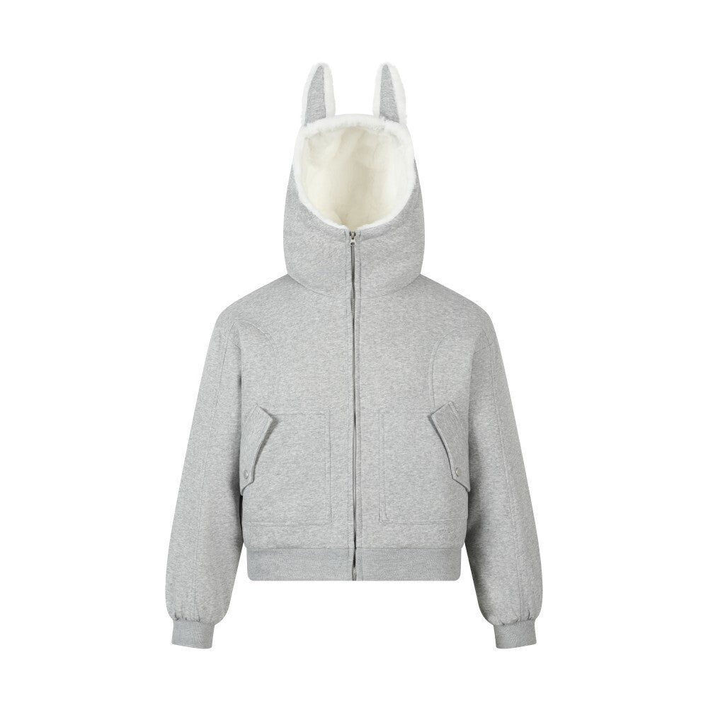 Bunny Ear Sherpa Lined Zip-Up Hoodie Jacket | Omirad