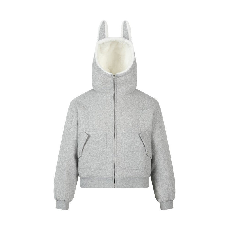 Bunny Ear Sherpa Lined Zip-Up Hoodie Jacket | Omirad