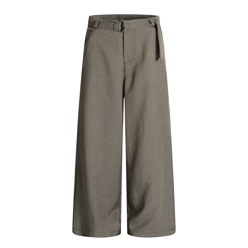 Omirad Micro-Check Belted Wide-Leg Pants | Cotton Blend