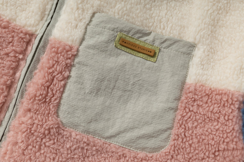 Colorblock Sherpa Fleece Zip Jacket | Retro High-Neck