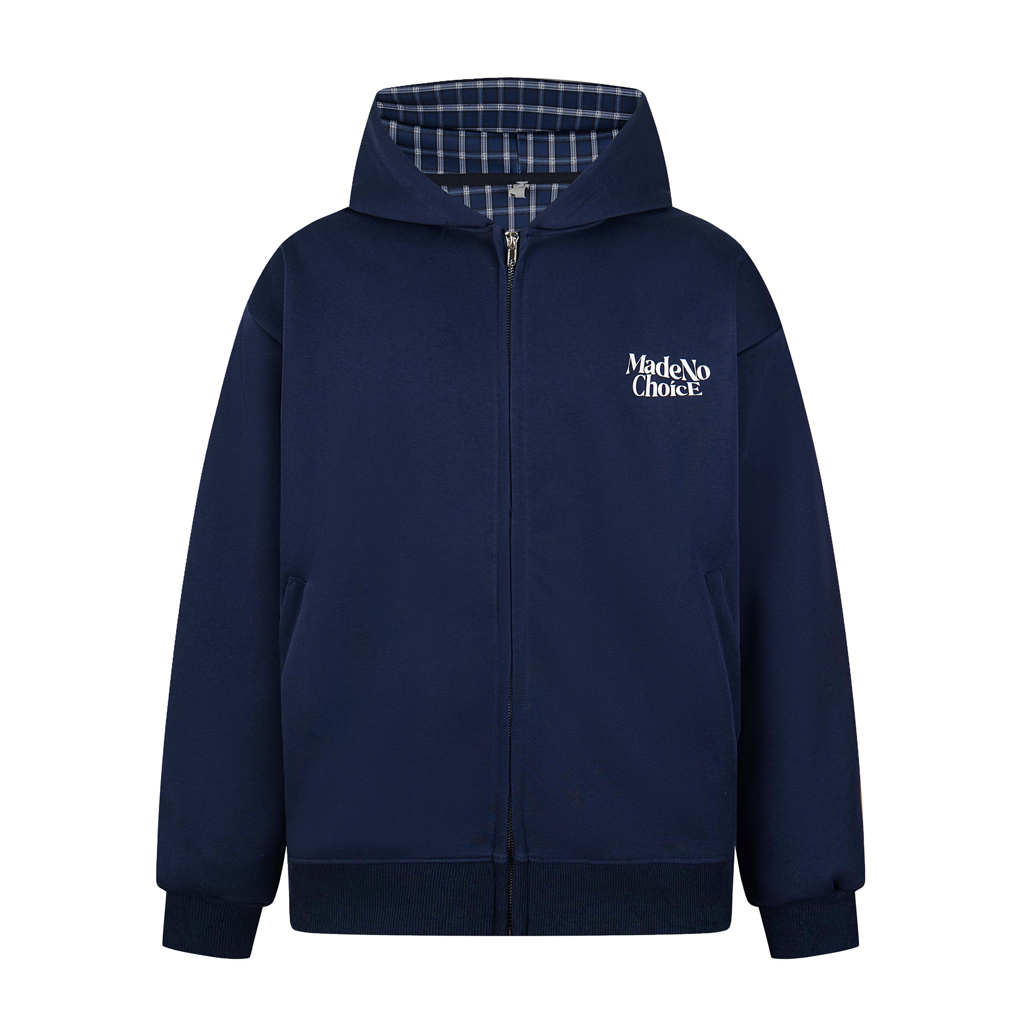 Plaid-Lined Minimal Zip-Up Hoodie | MadeNoChoice
