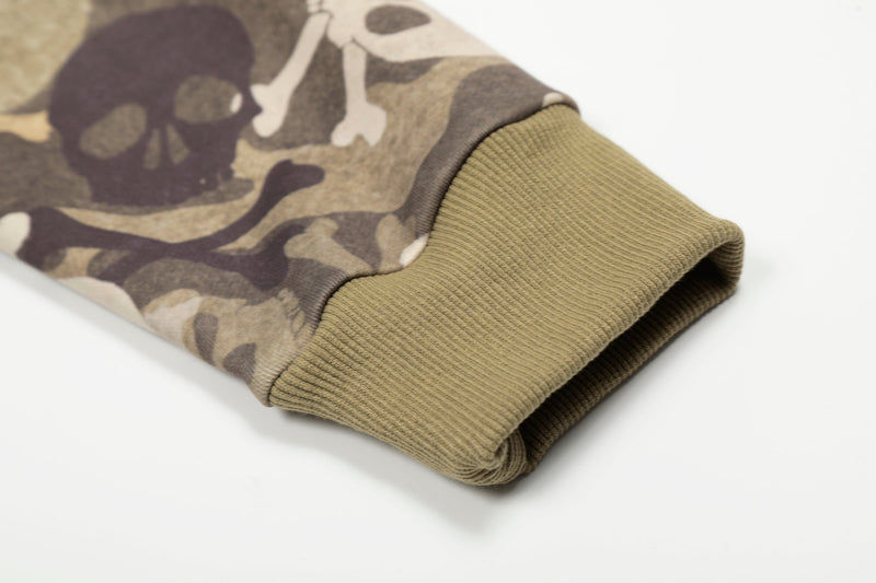 Close-up of ribbed cuff on camouflage bomber hoodie jacket