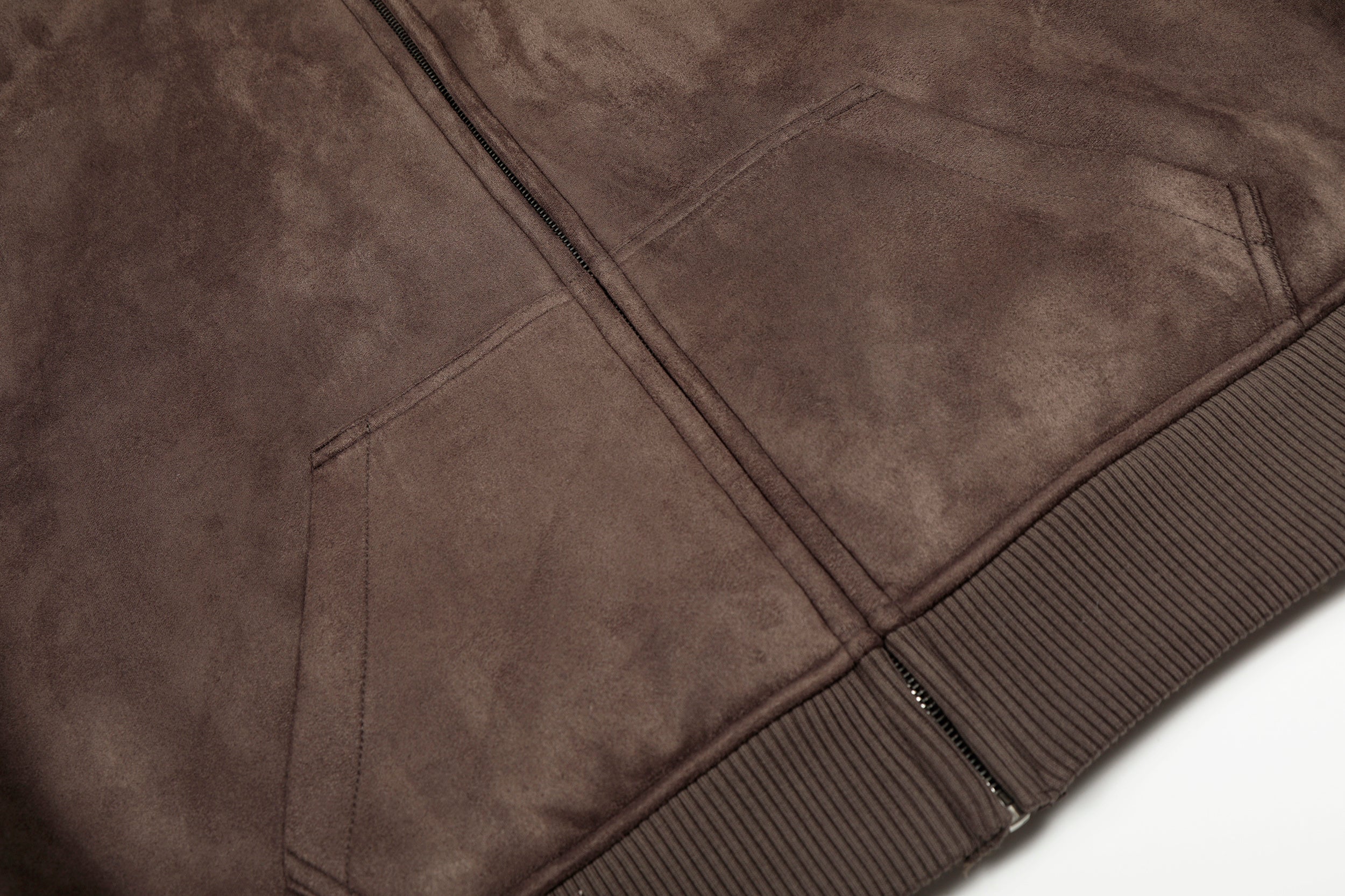 Fleece-Lined Brown Suede-Texture Zip Hoodie Jacket