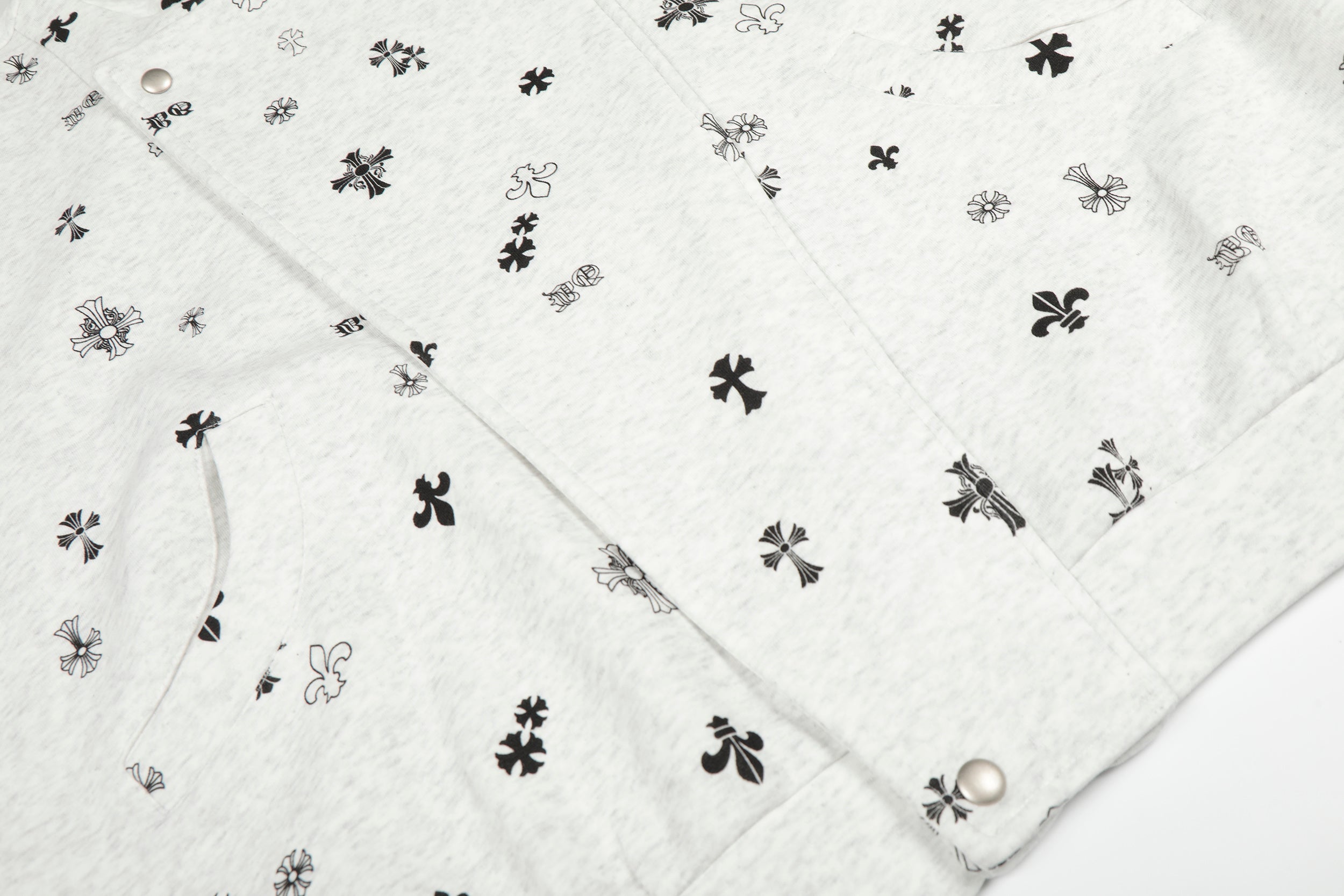 All-Over Gothic Cross Print Hooded Zip Jacket | Streetwear