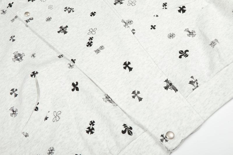 All-Over Gothic Cross Print Hooded Zip Jacket | Streetwear