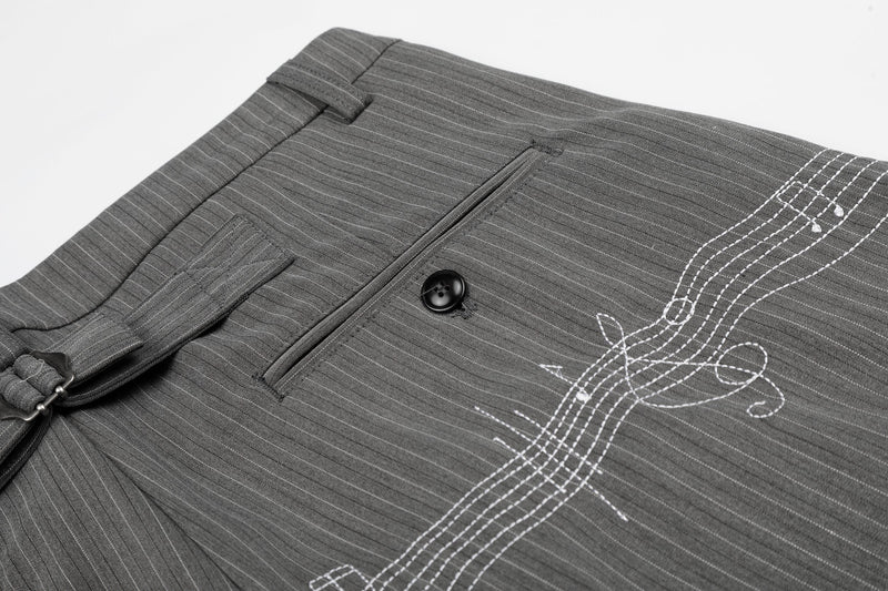 Pinstripe Wide-Leg Pants with Music Staff Graphic | Omirad