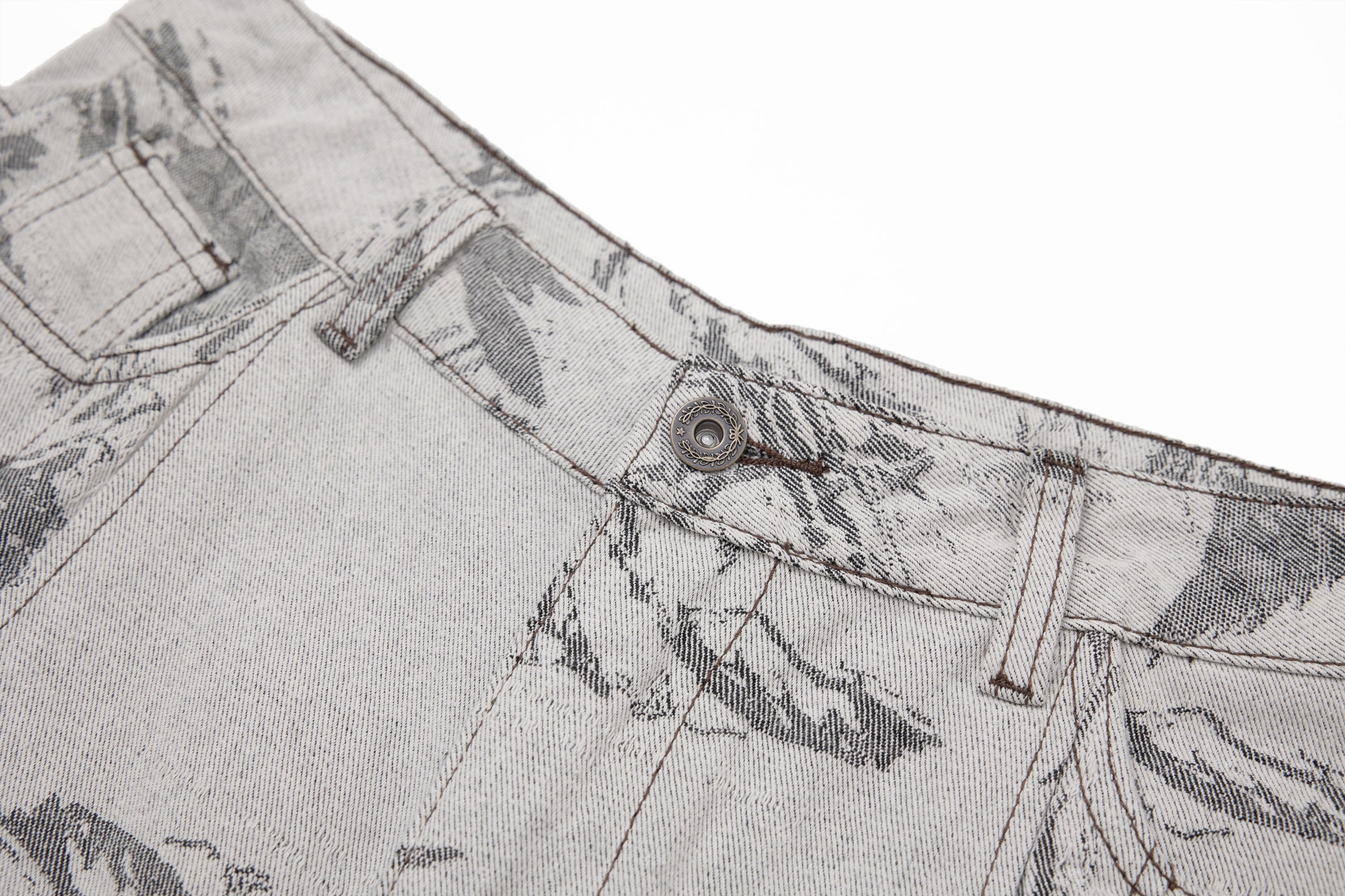 Ink-Wash Print Wide-Leg Pants | Abstract Brushstroke Denim