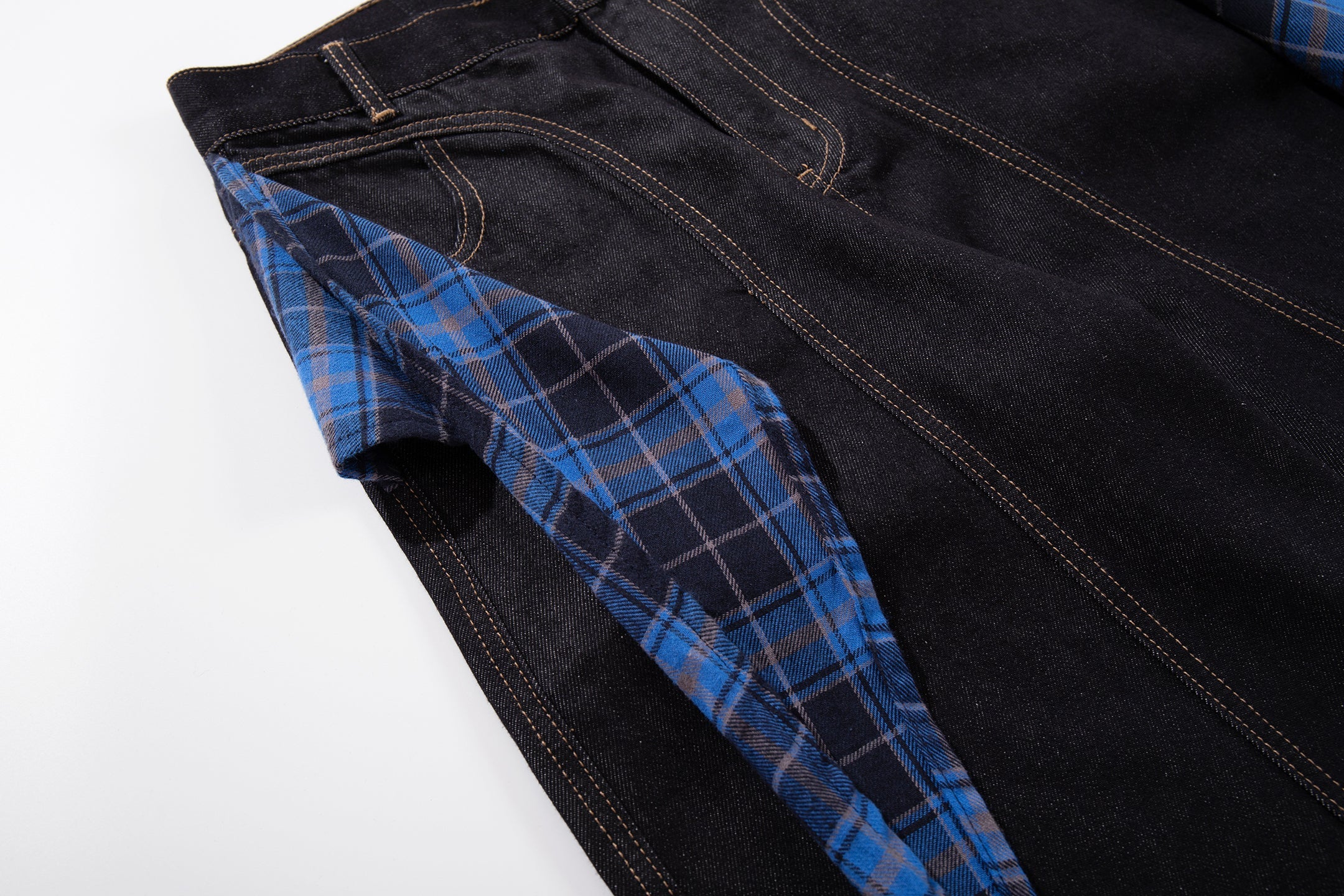 Omirad Plaid-Panel Wide-Leg Jeans | Dark Wash Denim