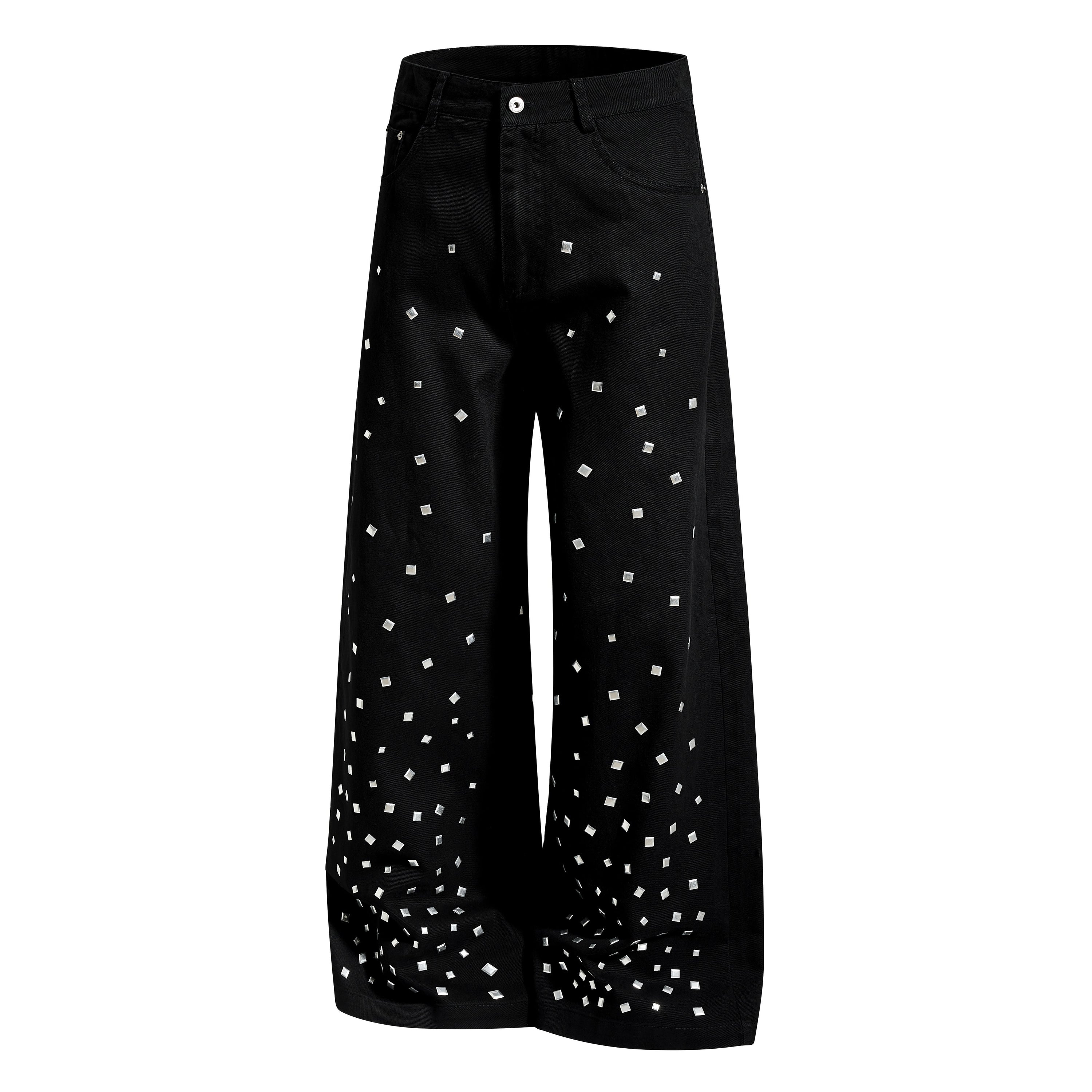 Omirad Silver Stud Wide-Leg Pants | Brown & Black Denim