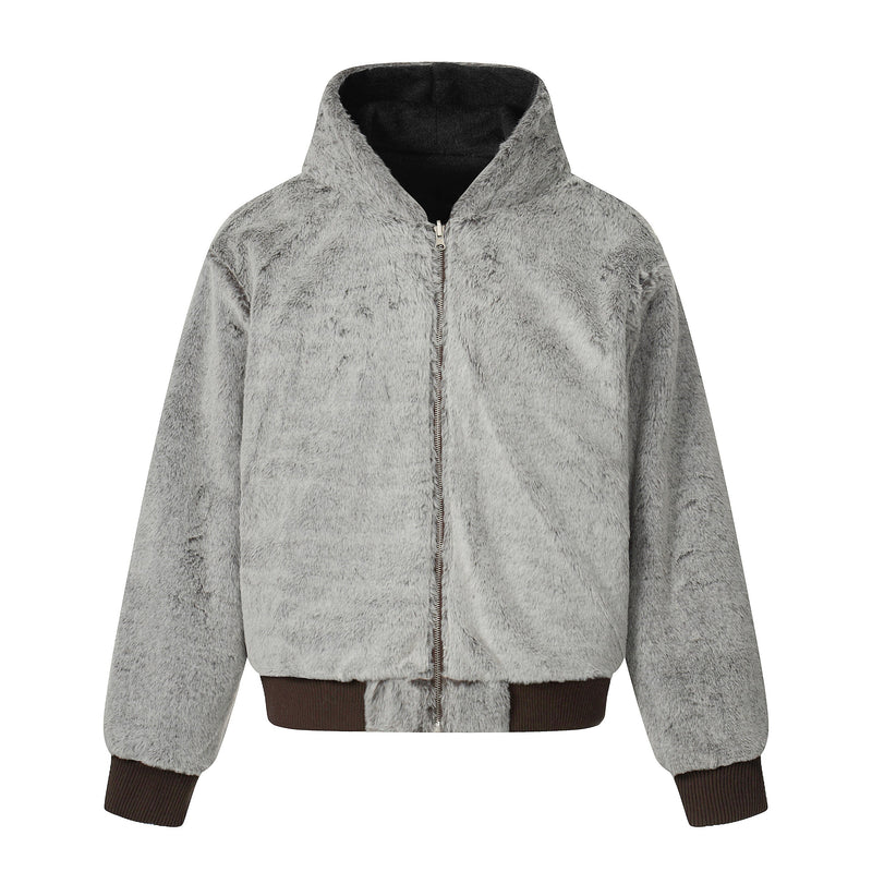 Wool Blend Fleece Hooded Bomber Jacket | Omirad