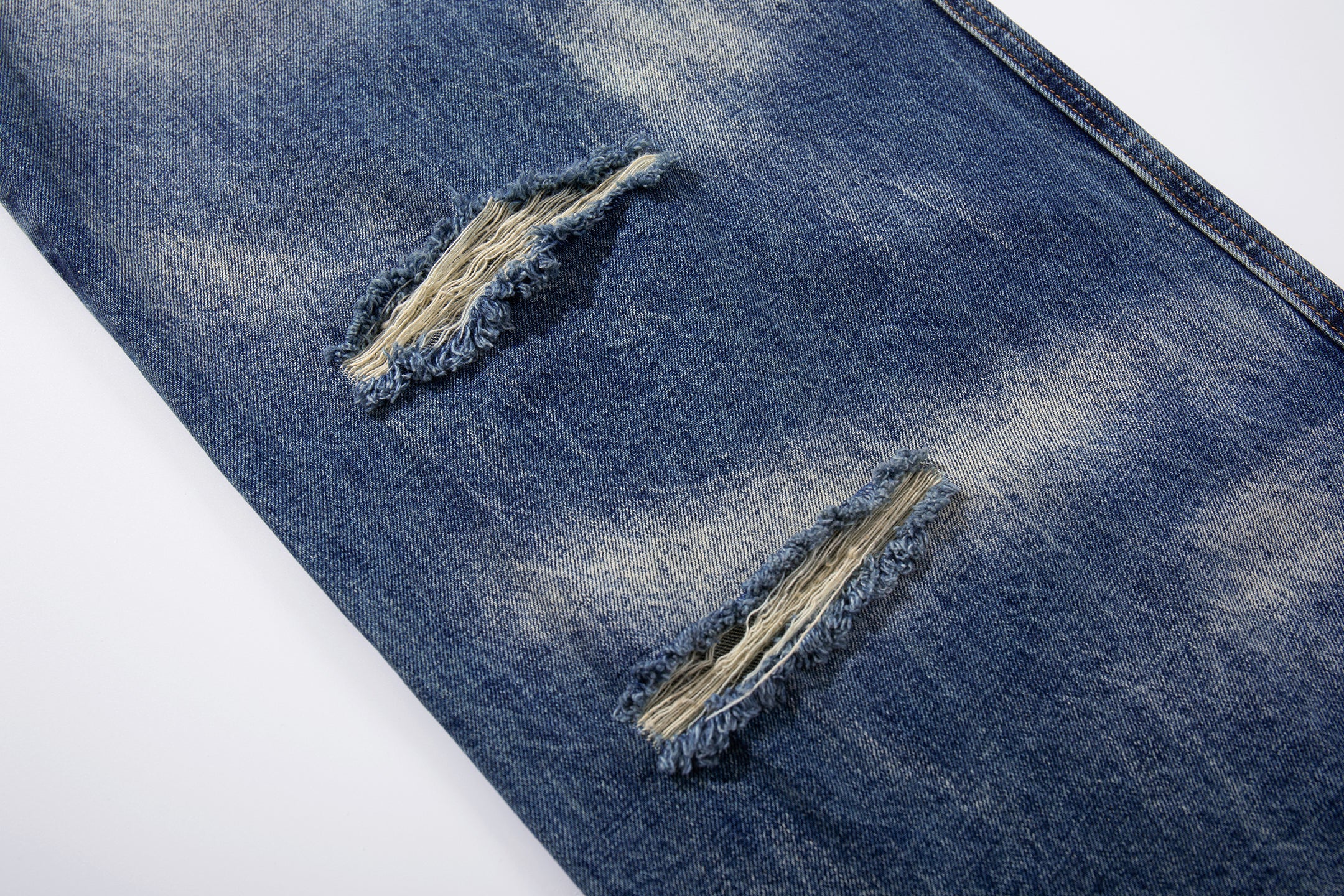 Heavy Distress Fade Wide-Leg Jeans | Vintage Blue Denim