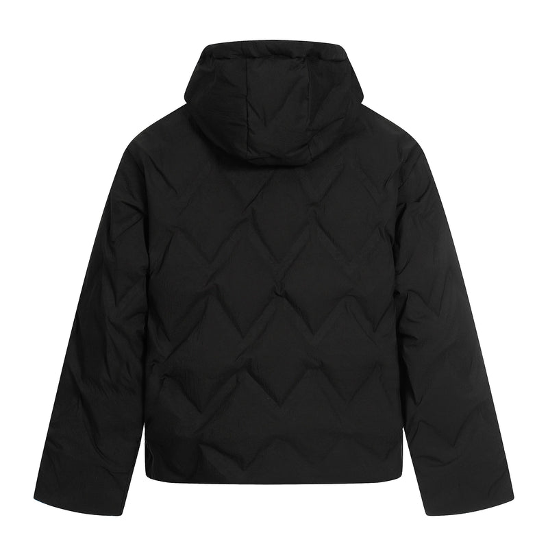Quilted Hooded Puffer Jacket | Diamond Stitch Winter Coat