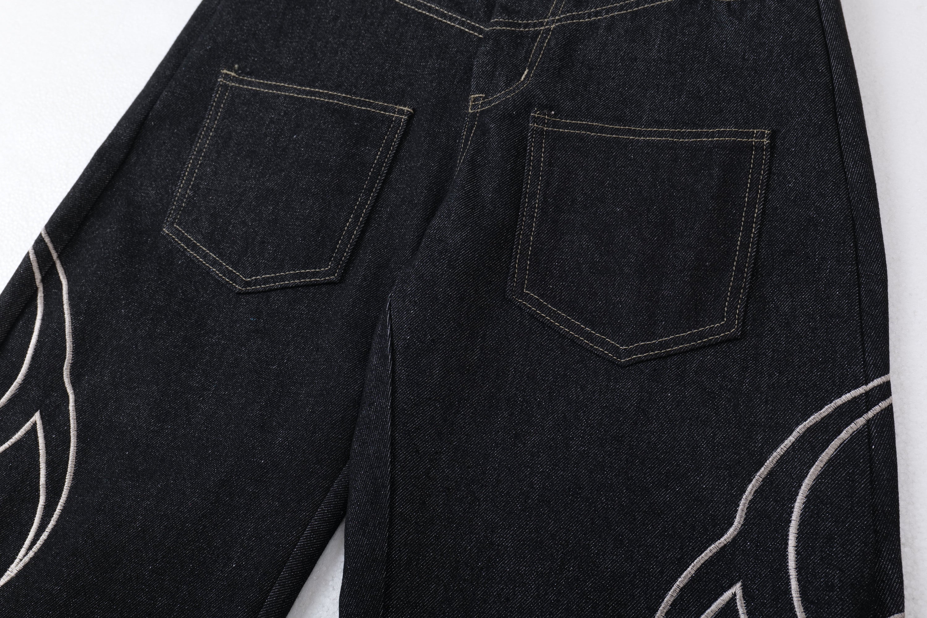 Tribal Embroidered Balloon Jeans | Wide Leg Dark Denim