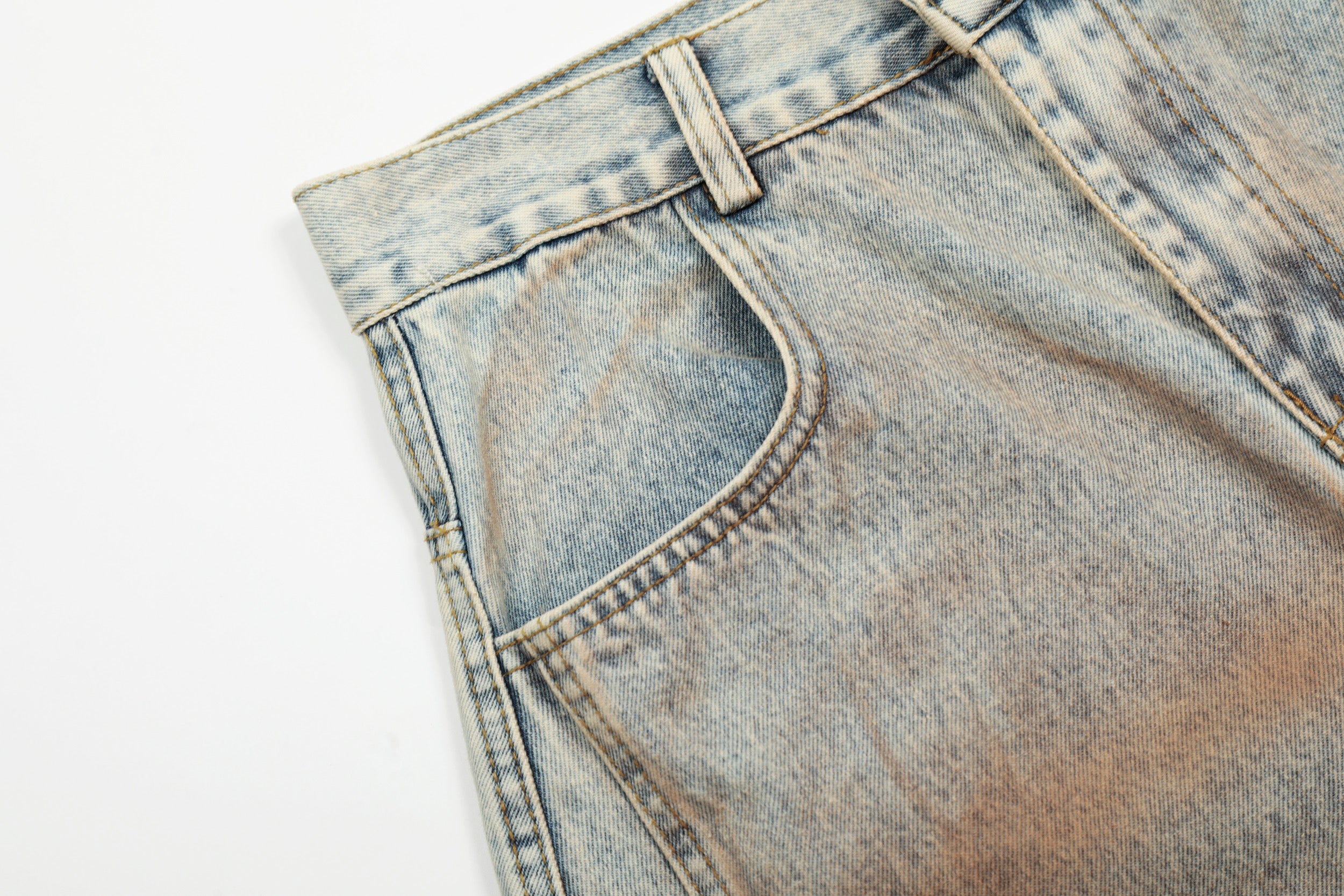 Rust Wash Distressed Barrel Jeans | Wide Leg Vintage Denim