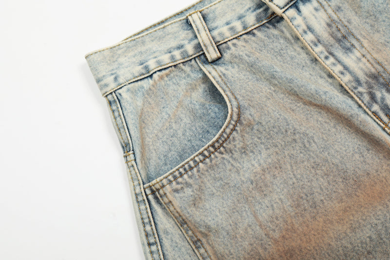 Rust Wash Distressed Barrel Jeans | Wide Leg Vintage Denim
