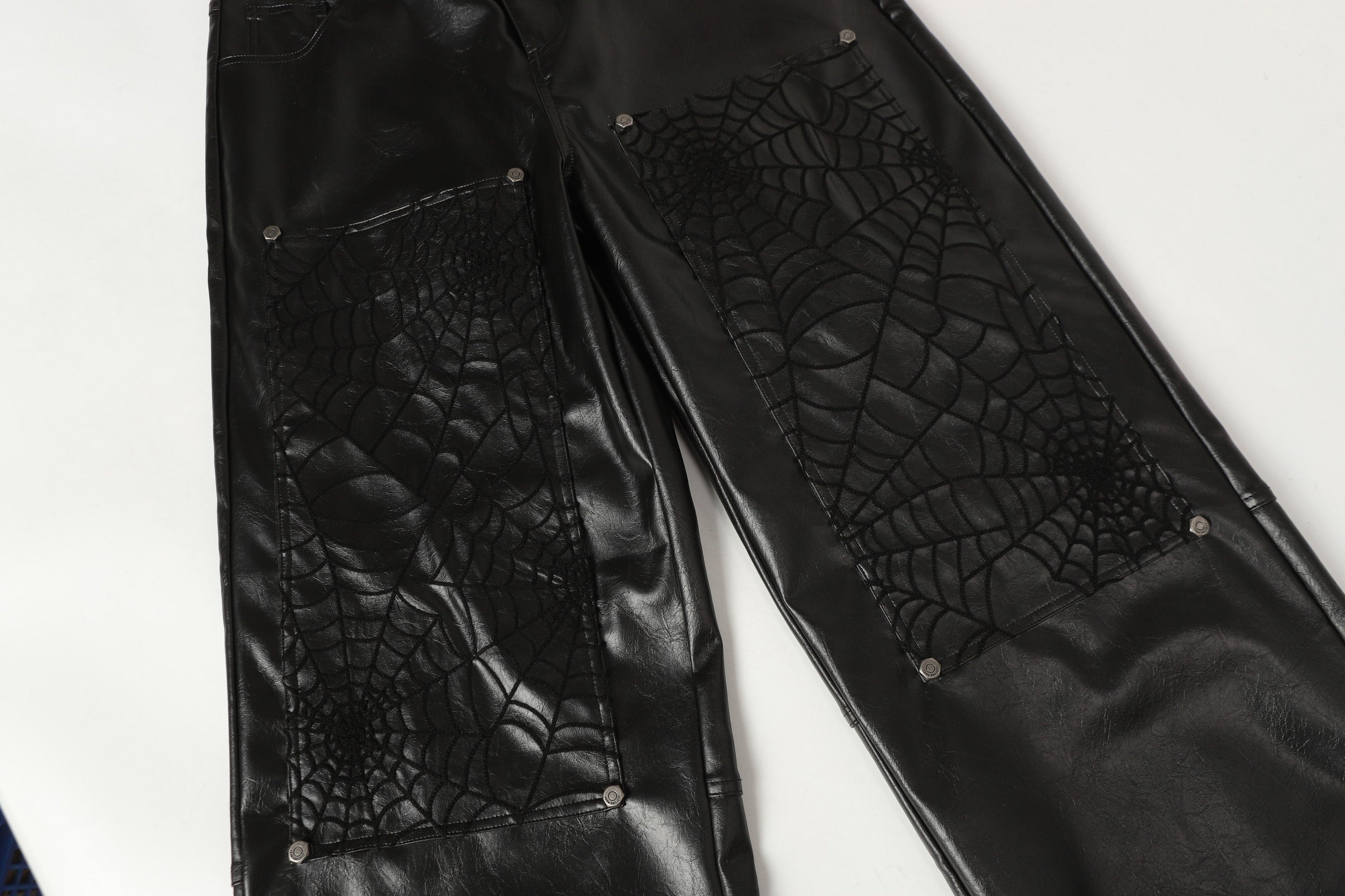 Spider-Web Embossed Faux Leather Wide-Leg Pants | Omirad