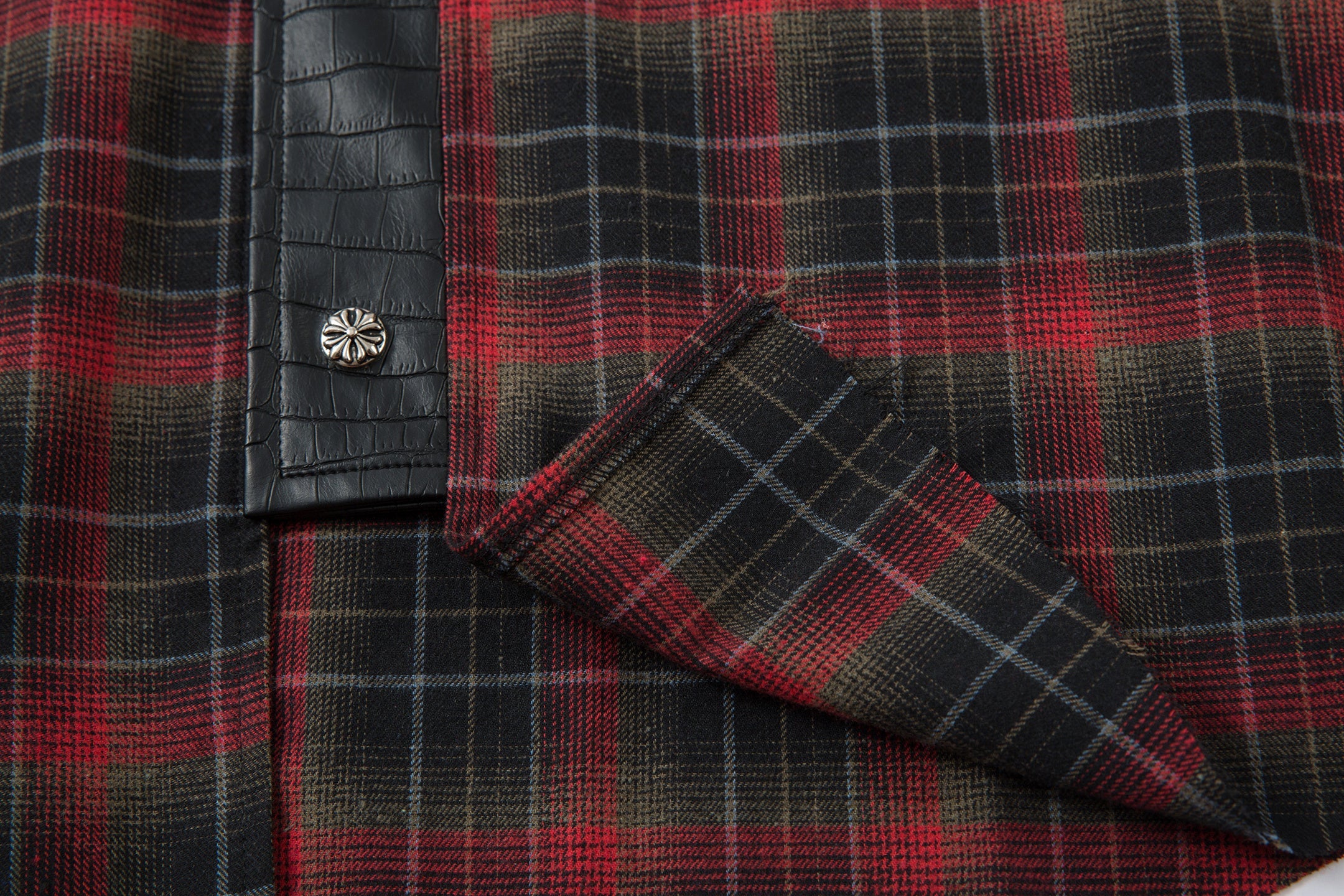 Plaid Flannel Shirt Jacket with Faux-Leather Collar & Placket