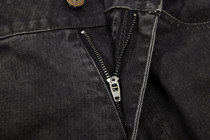 Multi-Zip Panel Cargo Denim Pants | Wide-Leg Streetwear