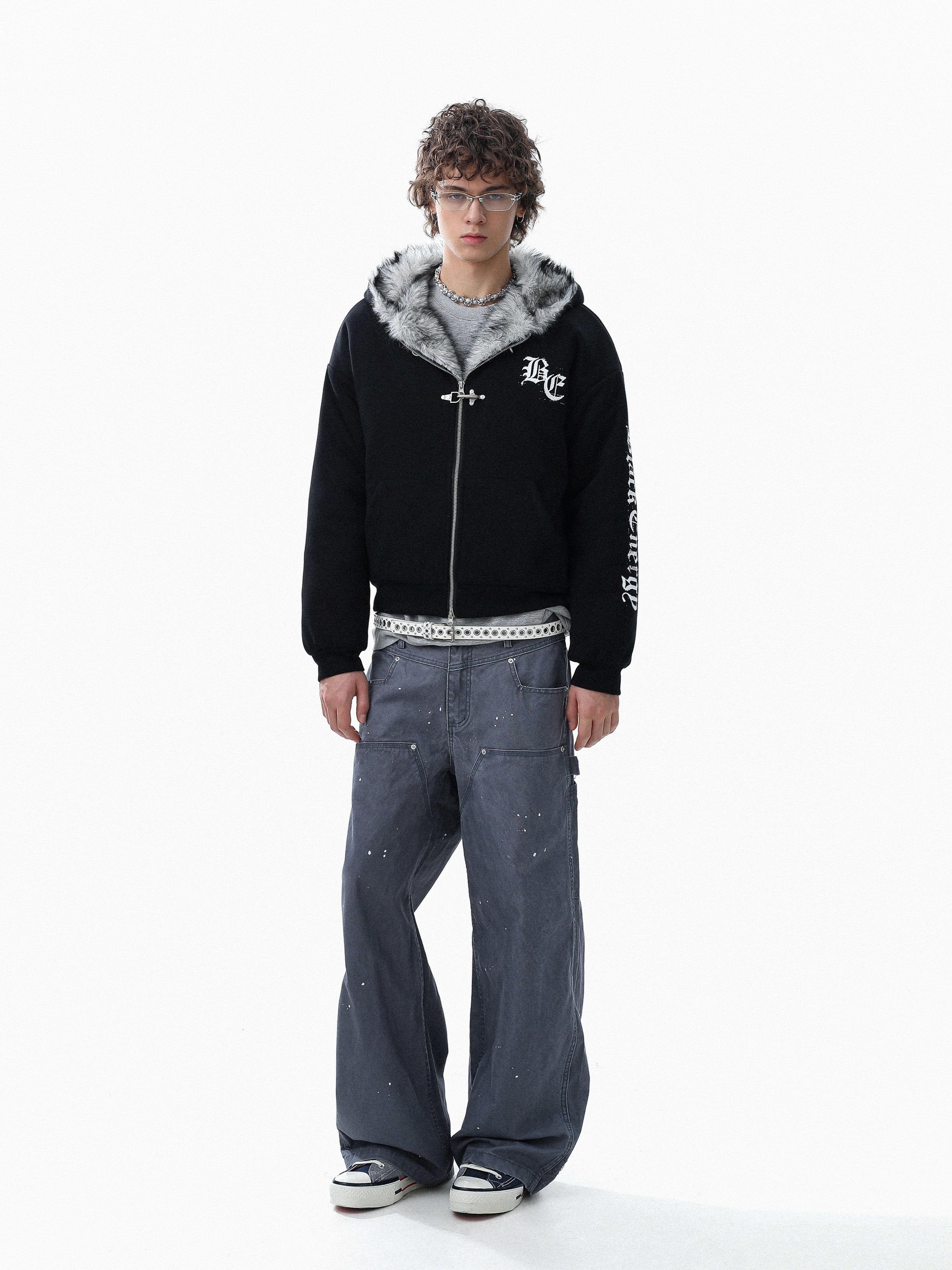Faux Fur Lined Metal Clasp Gothic Hoodie Jacket | BC