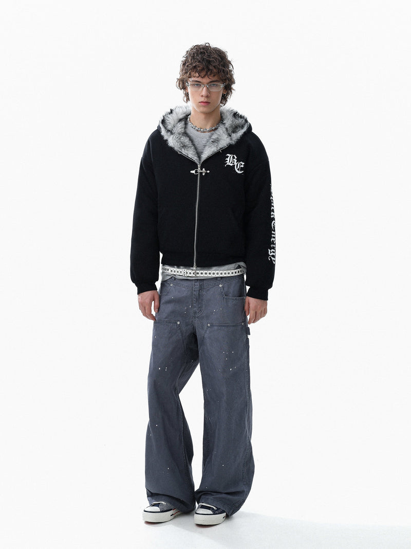 Faux Fur Lined Metal Clasp Gothic Hoodie Jacket | BC