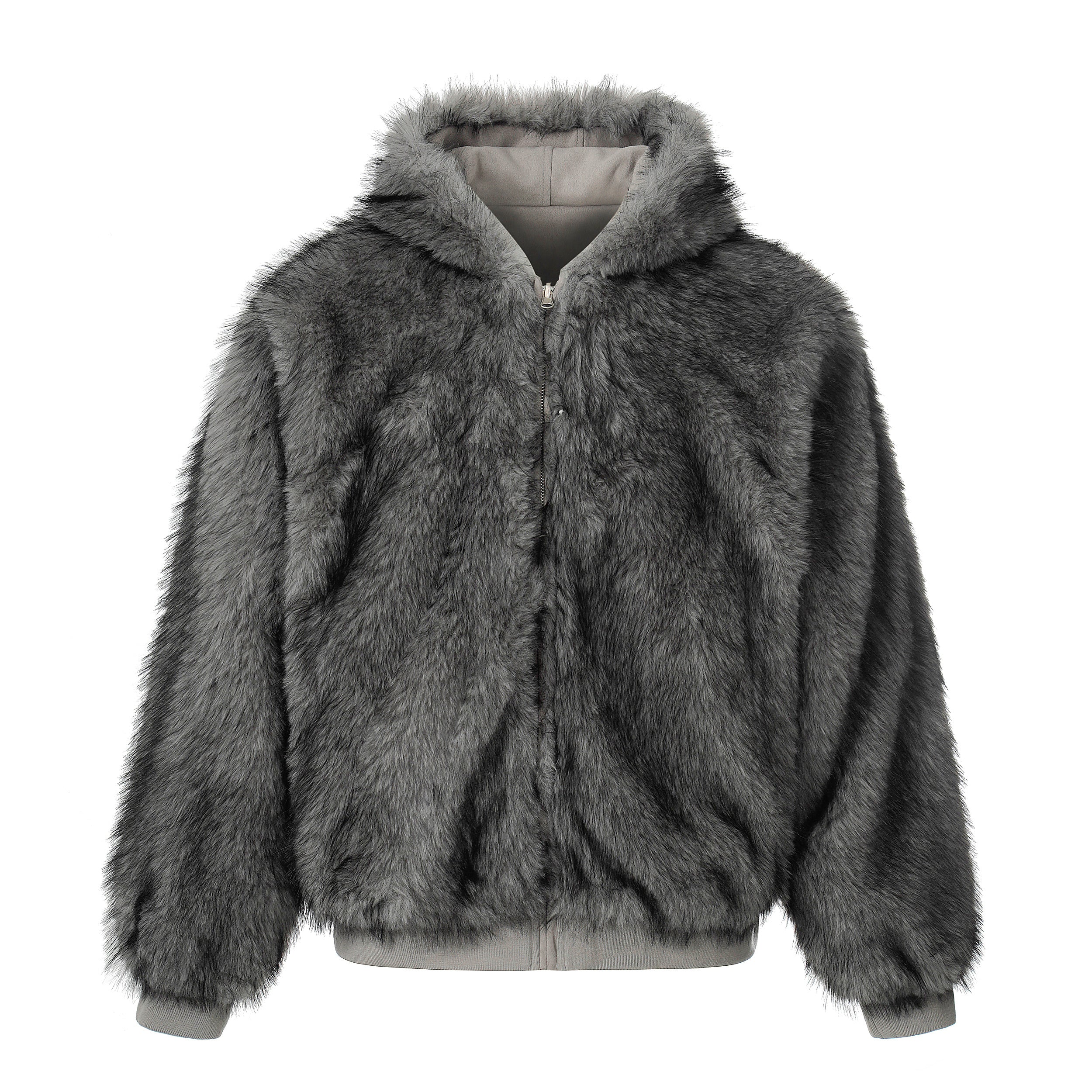 Reversible Faux Fur & Suede Hooded Bomber Jacket