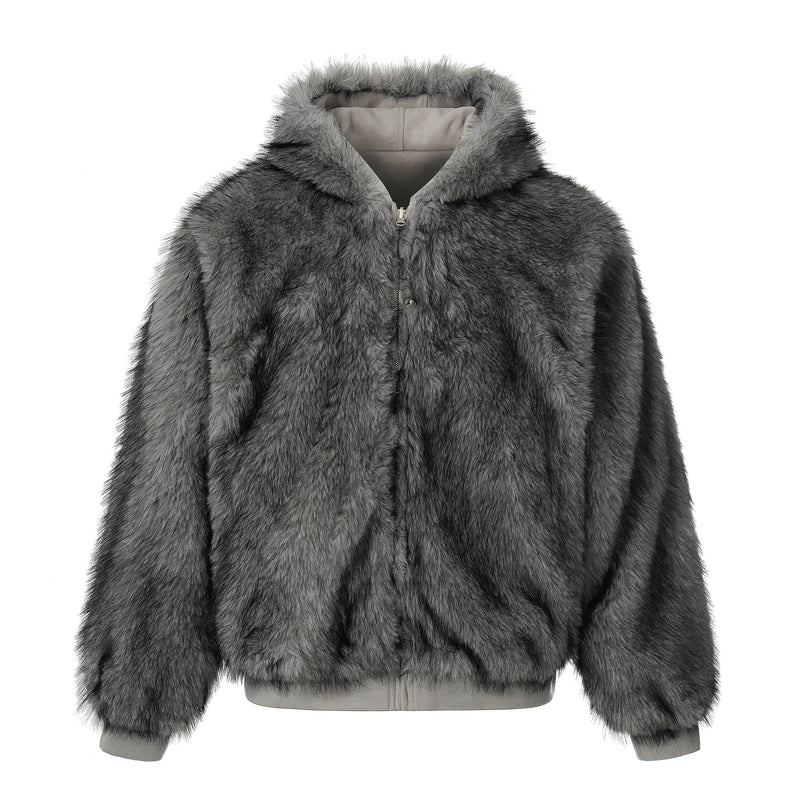 Reversible Faux Fur & Suede Hooded Bomber Jacket