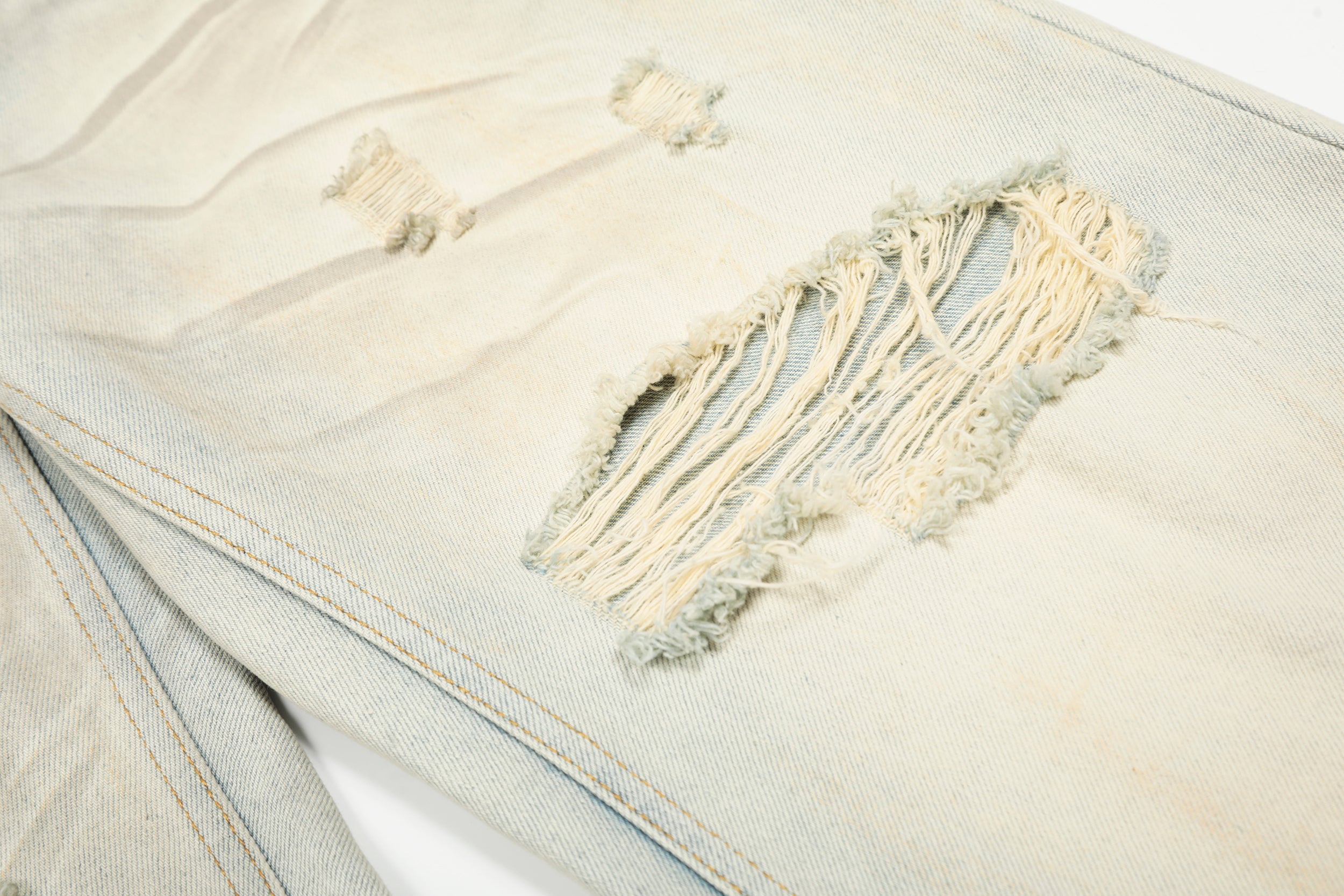 Omirad Cream Distressed Wide-Leg Jeans | Heavy Ripped Denim