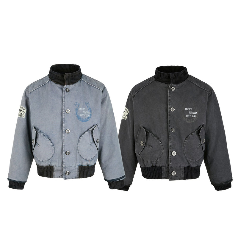 Omirad Vintage Washed Varsity Bomber Jacket | Cropped Fit