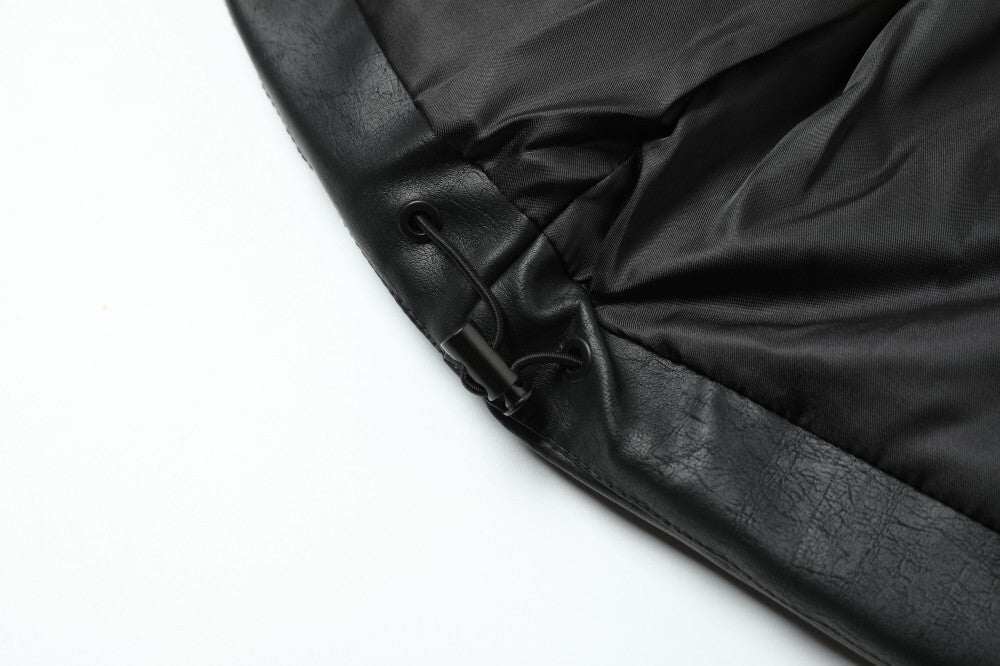 Detachable Faux Fur Collar PU Leather Bomber Jacket