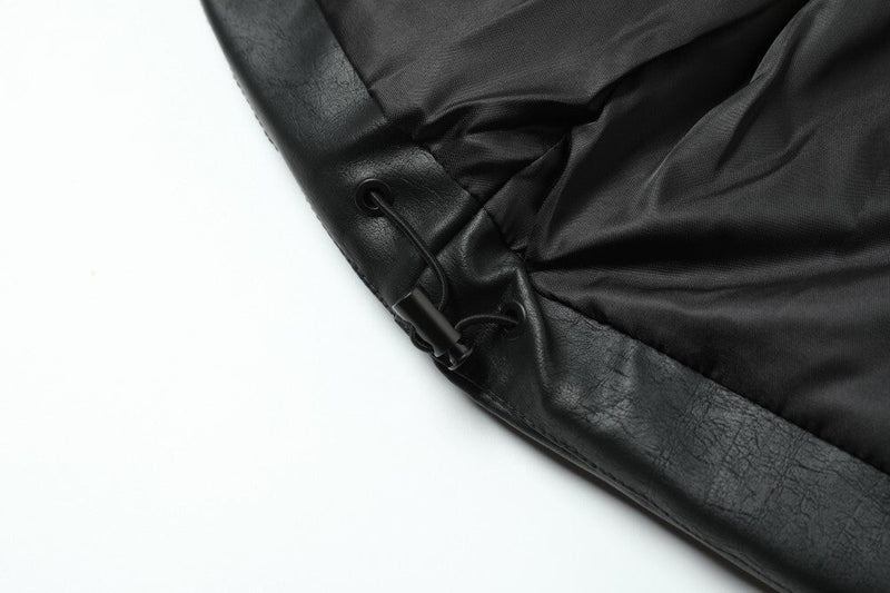 Detachable Faux Fur Collar PU Leather Bomber Jacket