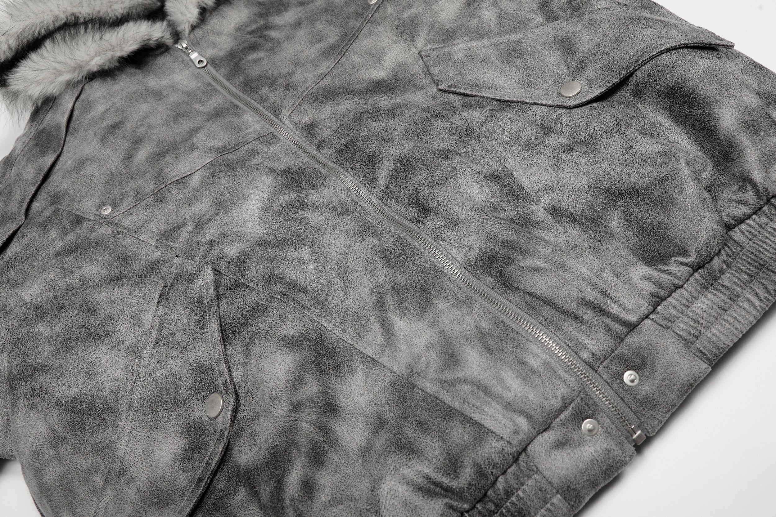 Washed Faux-Fur Hooded Bomber Jacket | Streetwear Winter Coat